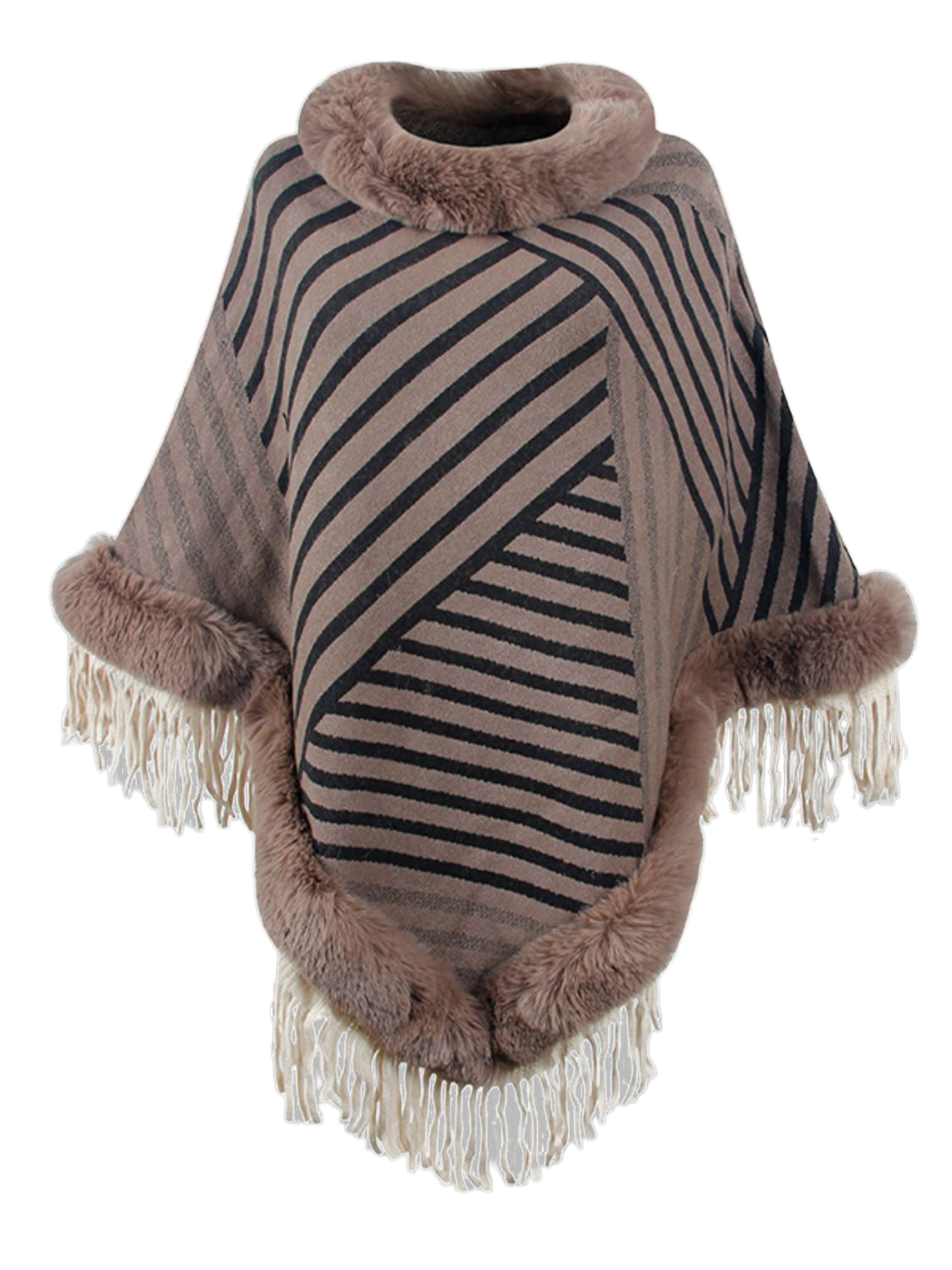 Striped Fringe Hem Poncho