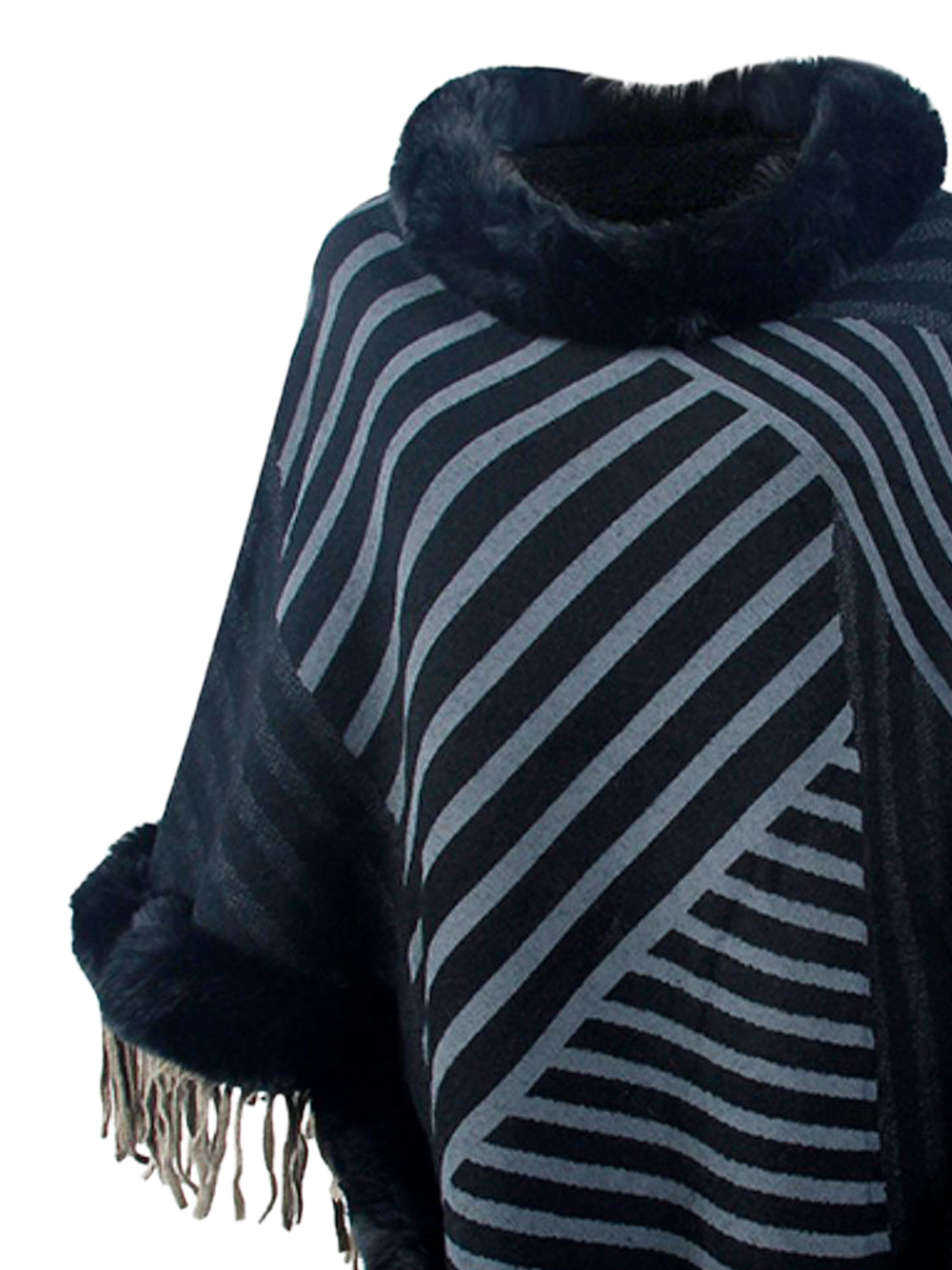 Striped Fringe Hem Poncho