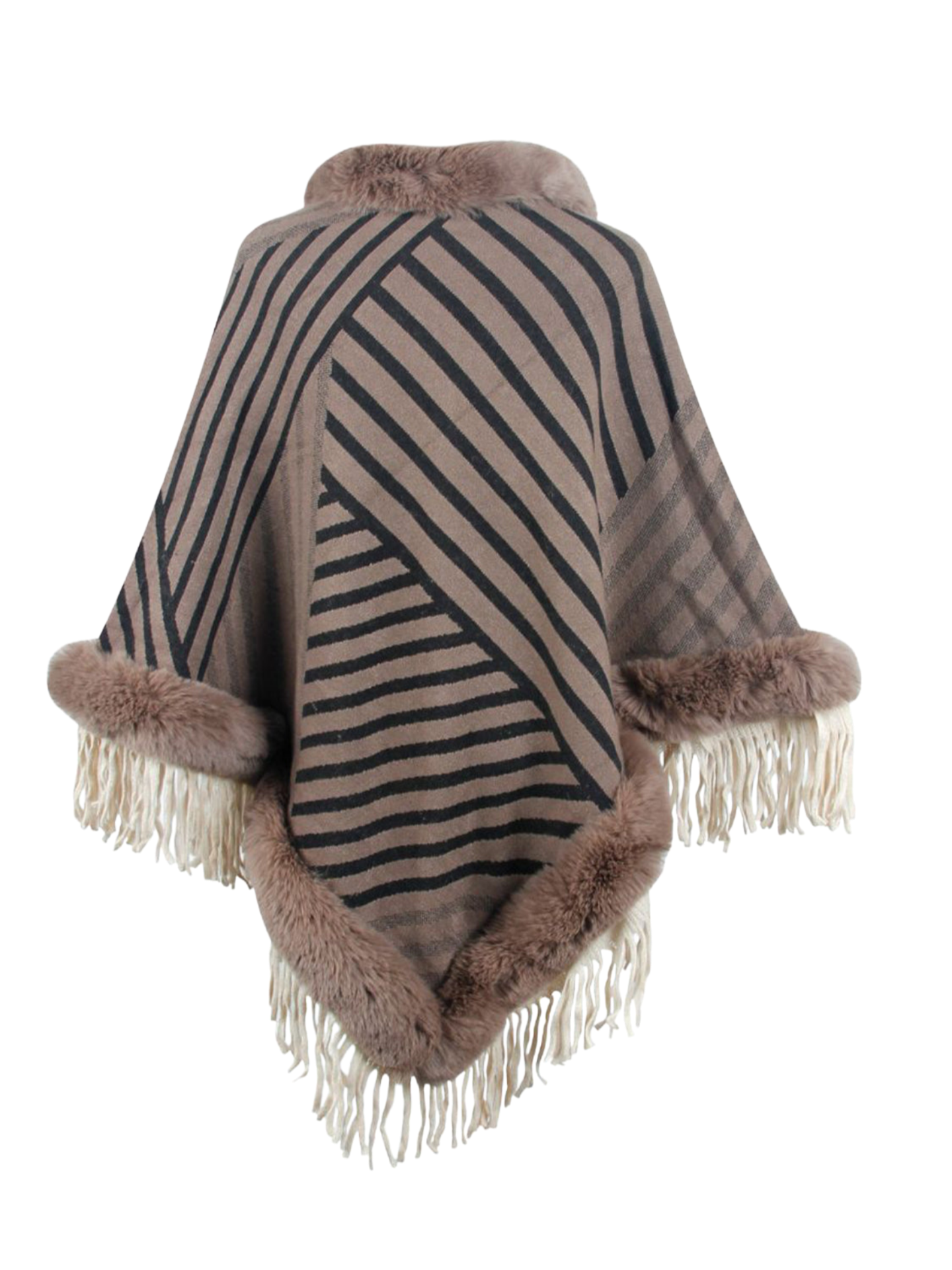 Striped Fringe Hem Poncho