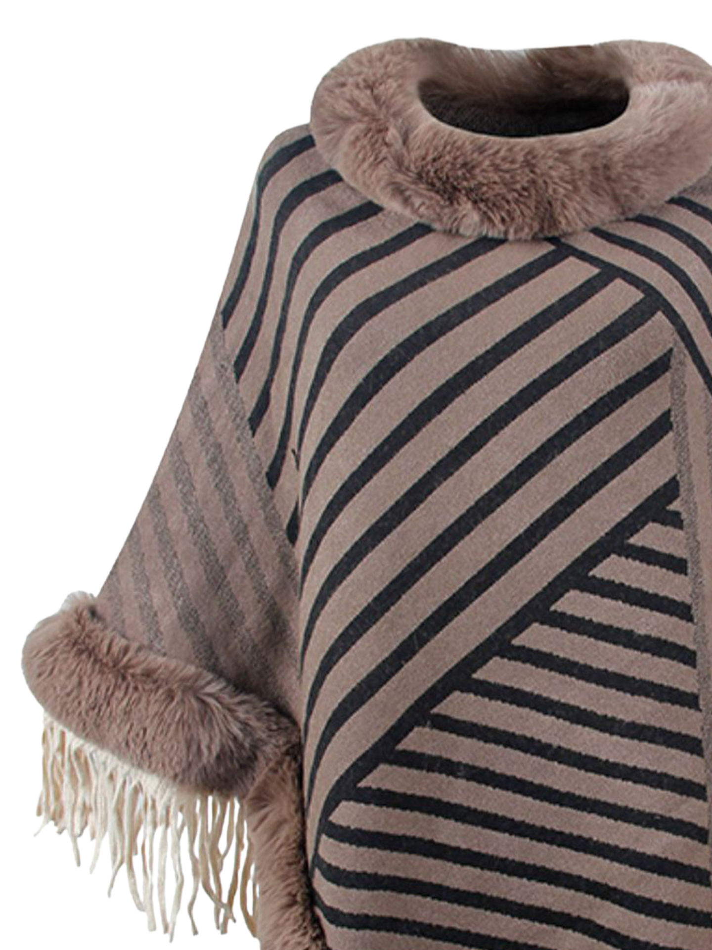 Striped Fringe Hem Poncho