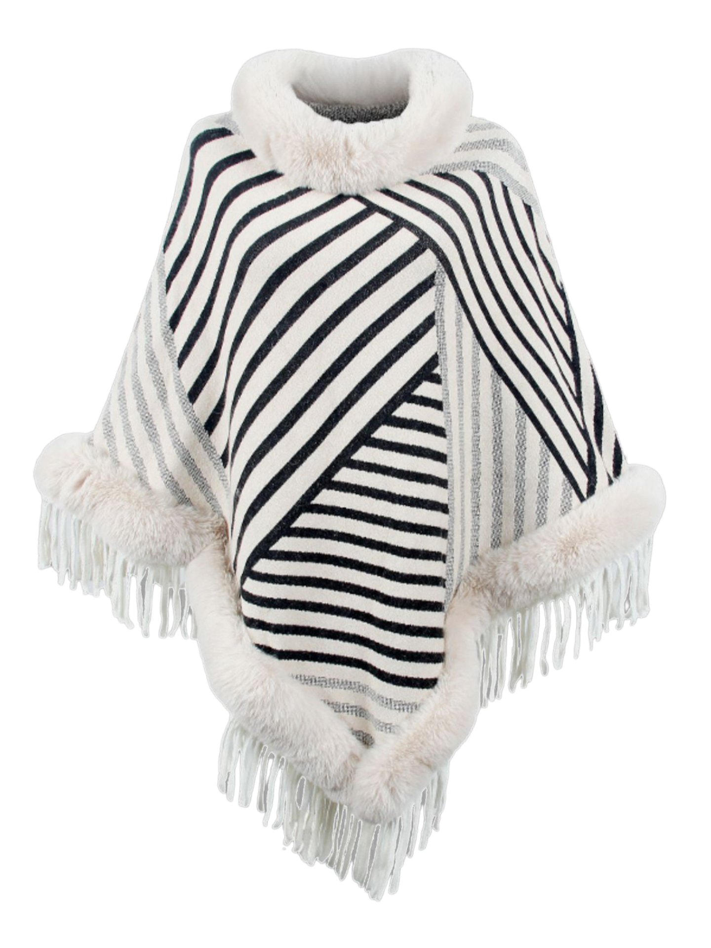 Striped Fringe Hem Poncho