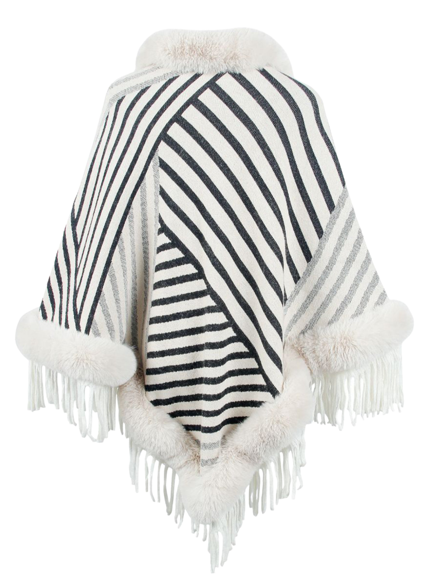 Striped Fringe Hem Poncho