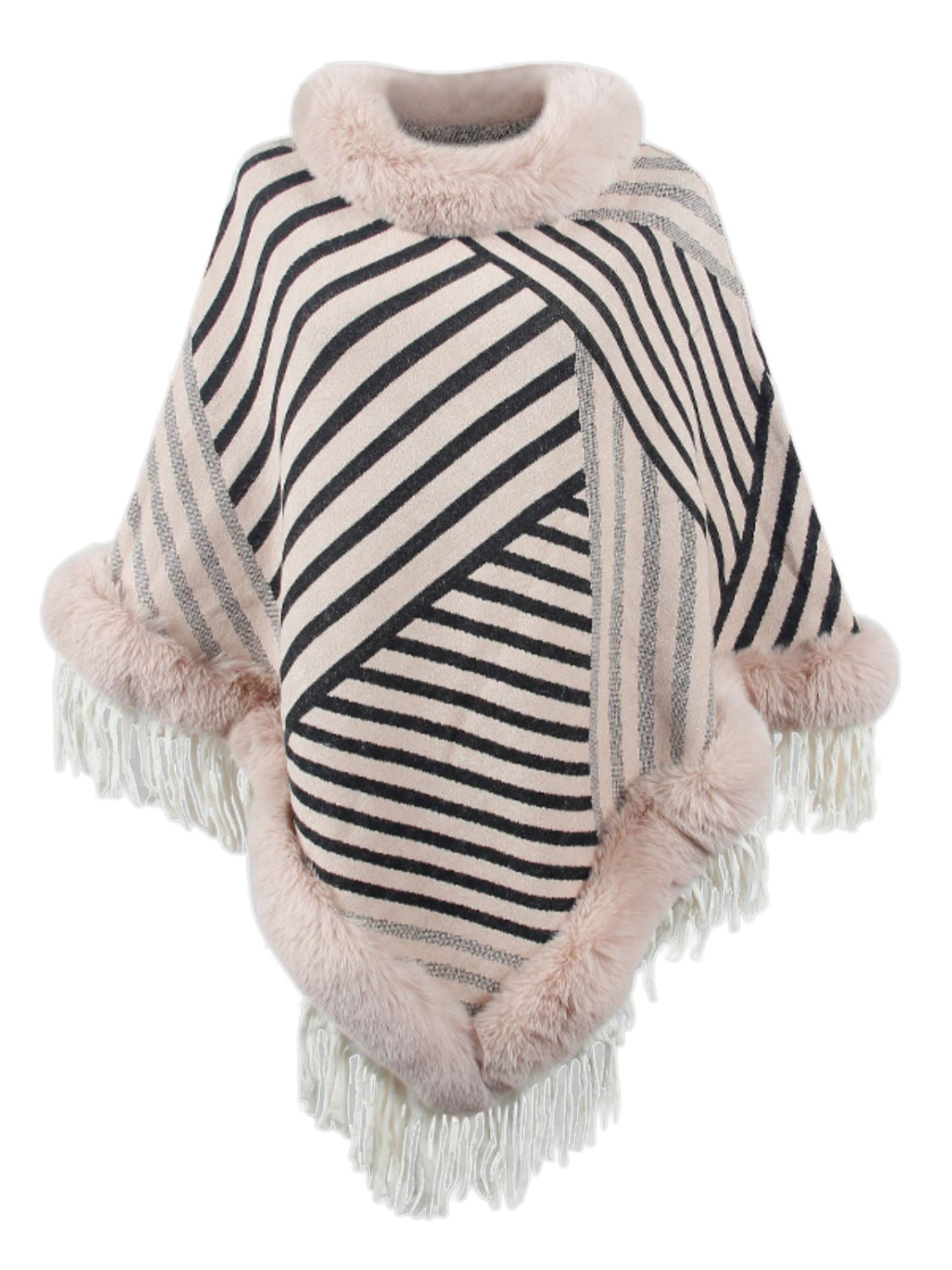 Striped Fringe Hem Poncho