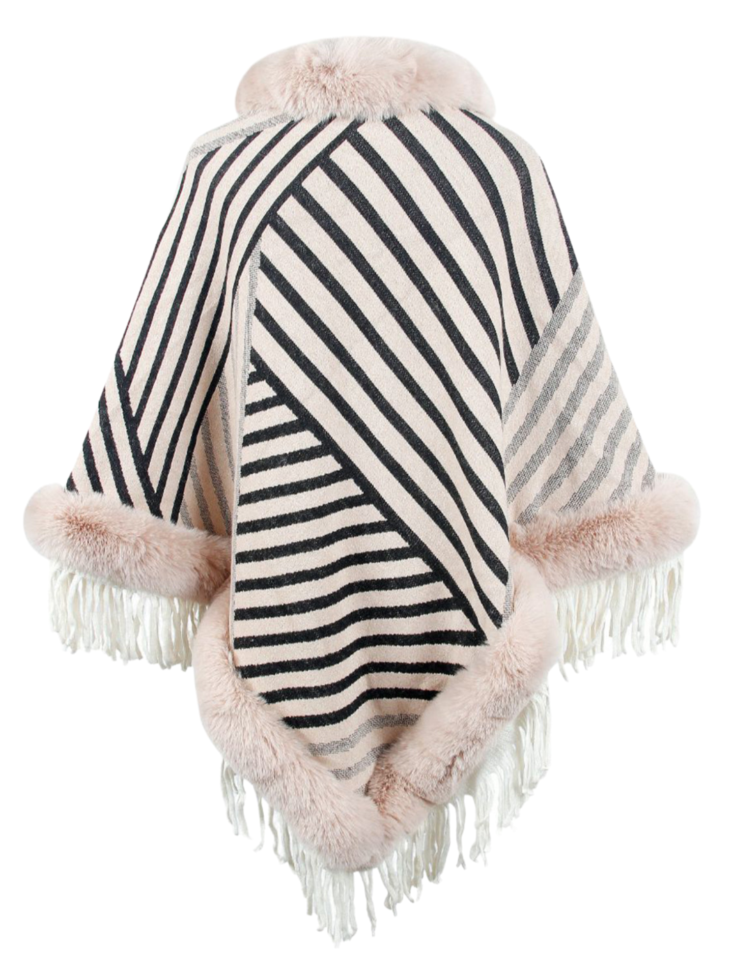 Striped Fringe Hem Poncho