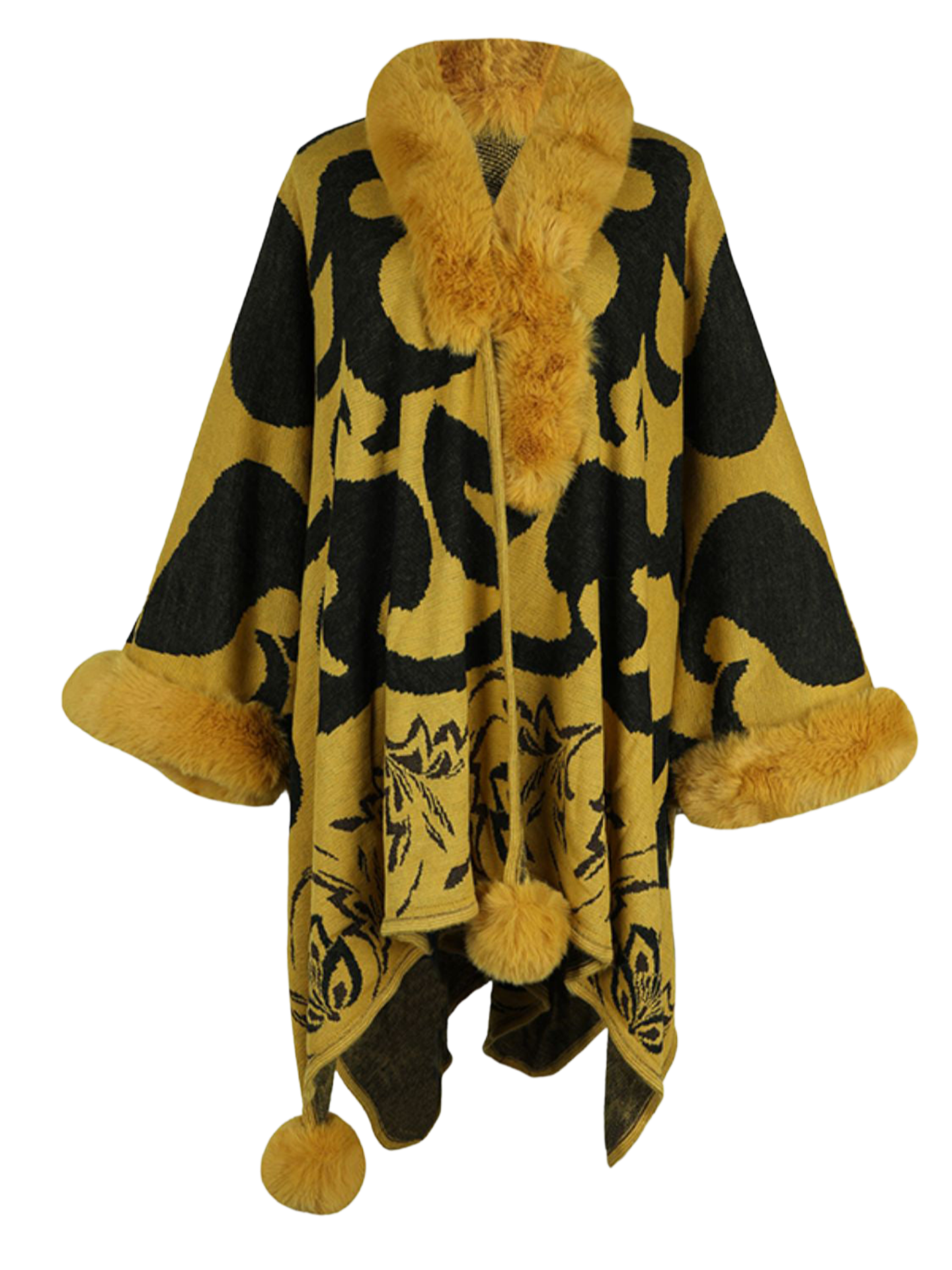 Faux Fur Trim Poncho