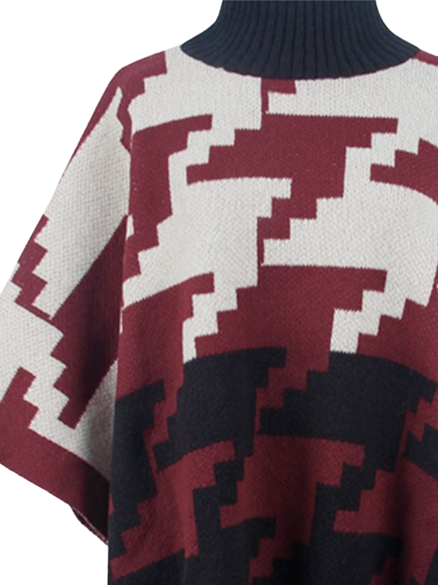 Turtleneck Pom-Pom Trim Poncho