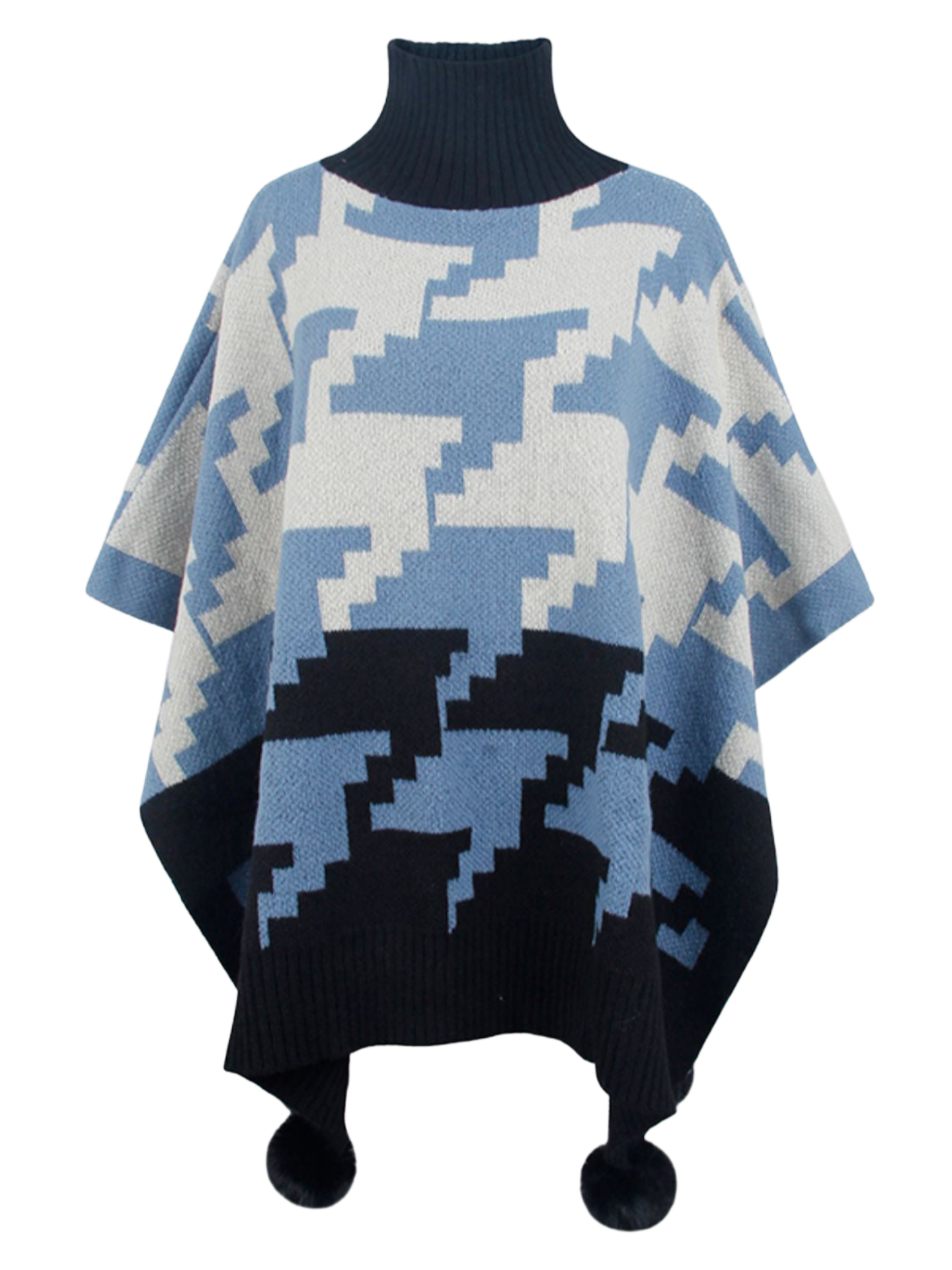 Turtleneck Pom-Pom Trim Poncho