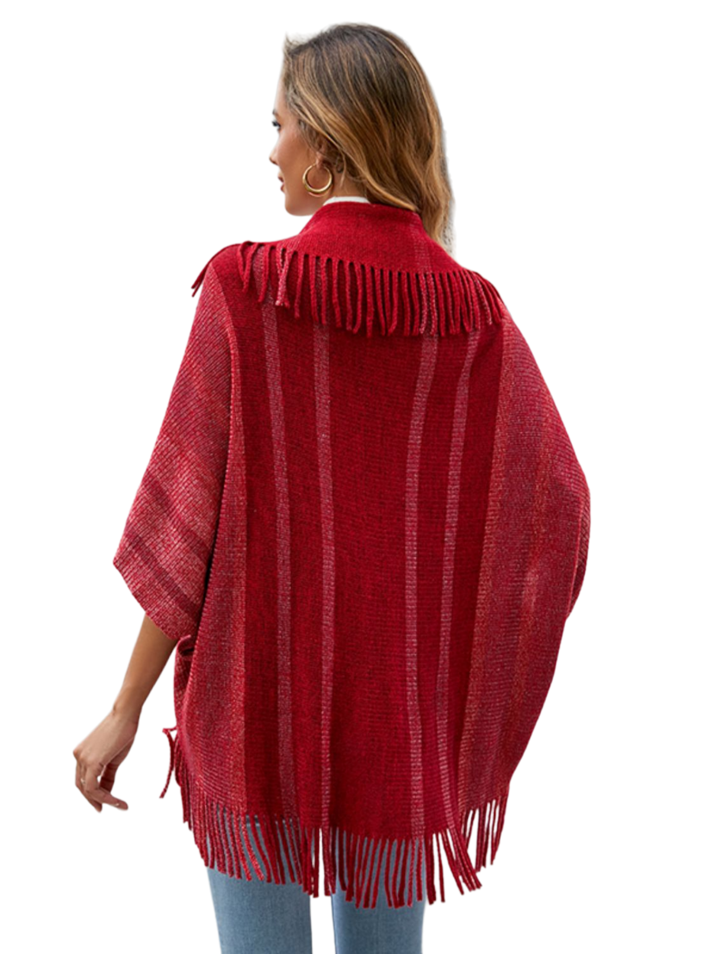 Fringe Detail Open Front Poncho