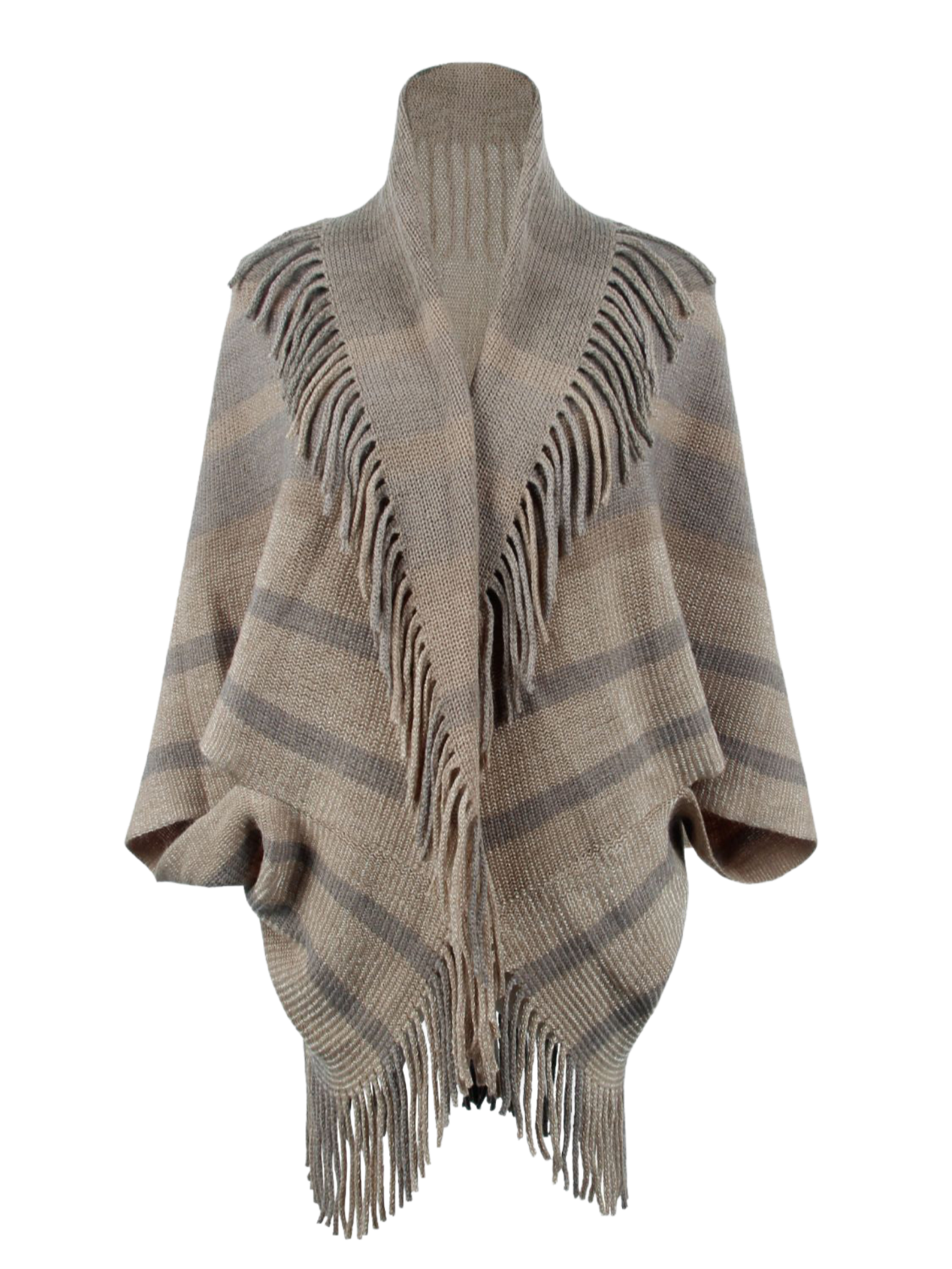 Fringe Detail Open Front Poncho