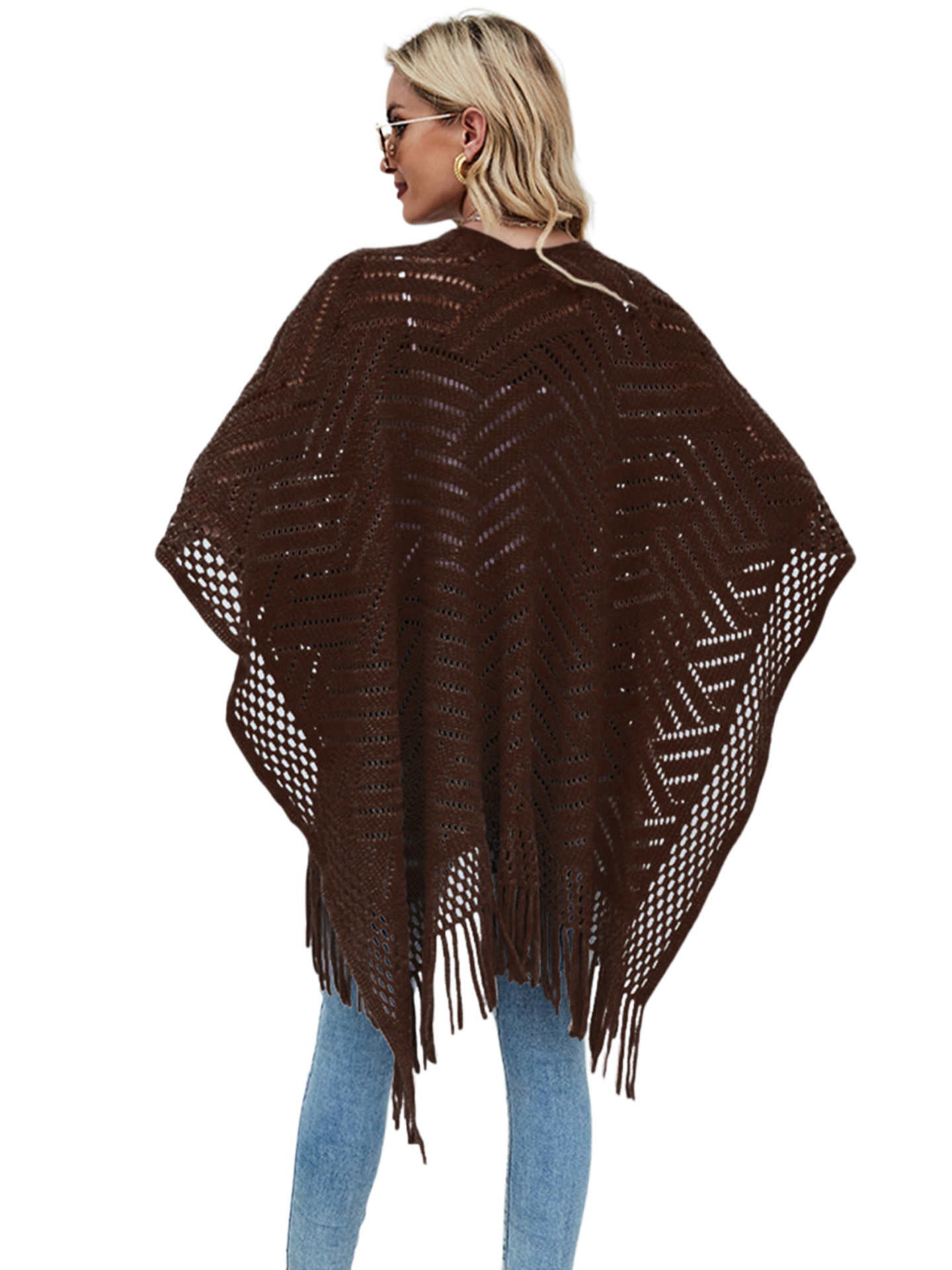 Fringe Hem Open Front Poncho