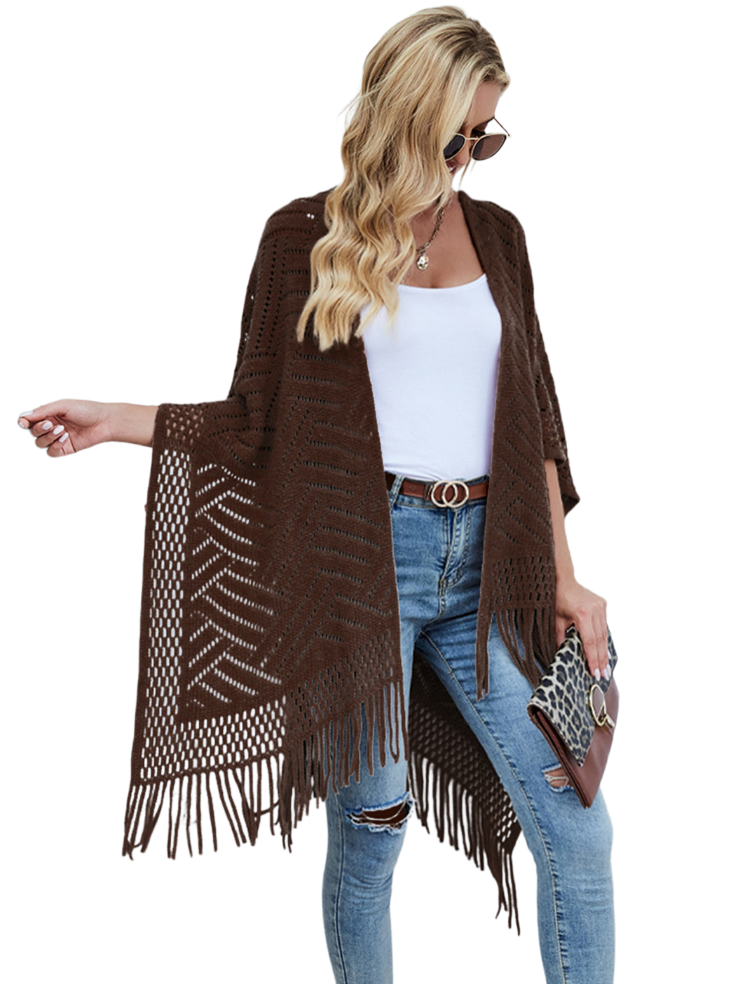 Fringe Hem Open Front Poncho