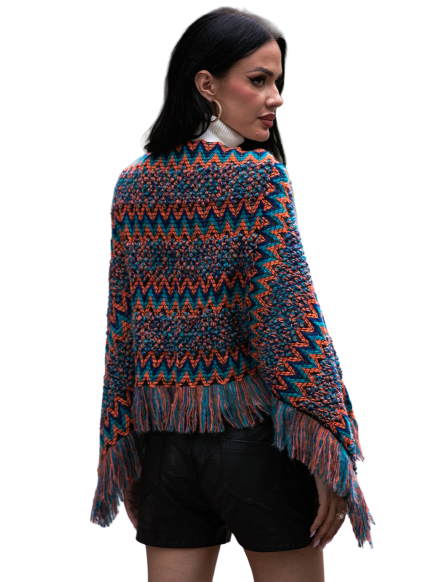 Fringe Hem Boat Neck Poncho