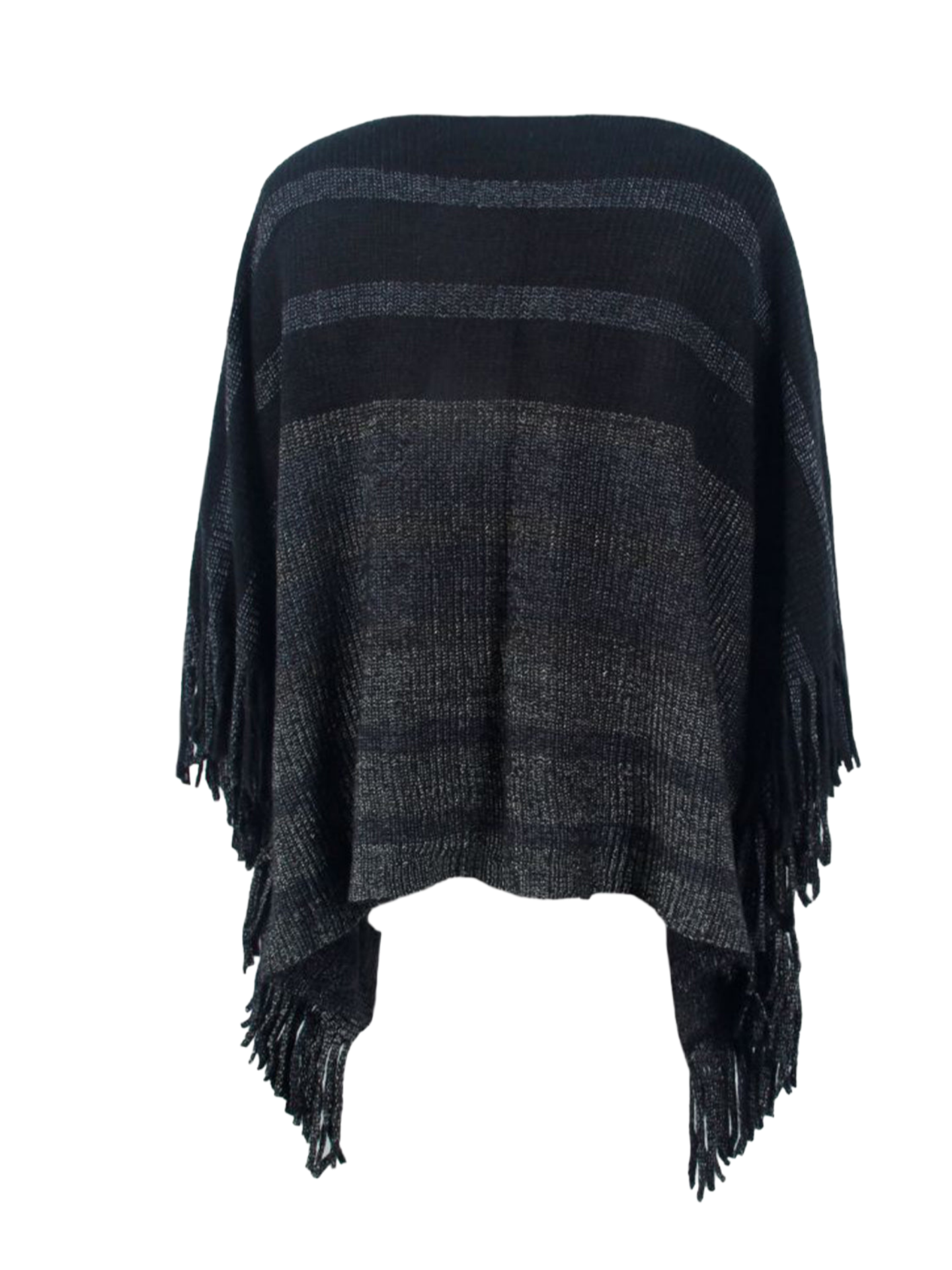 Striped Boat Neck Poncho with Fringes