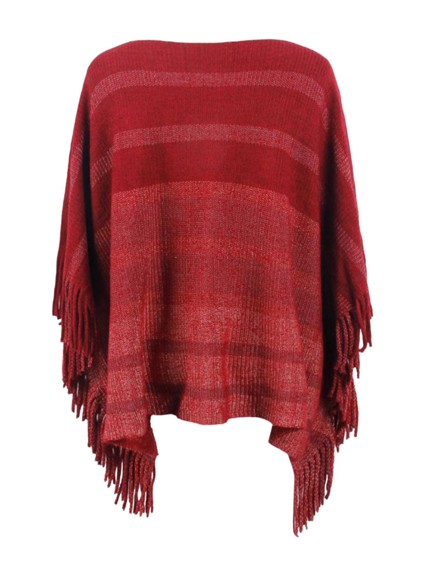 Striped Boat Neck Poncho with Fringes