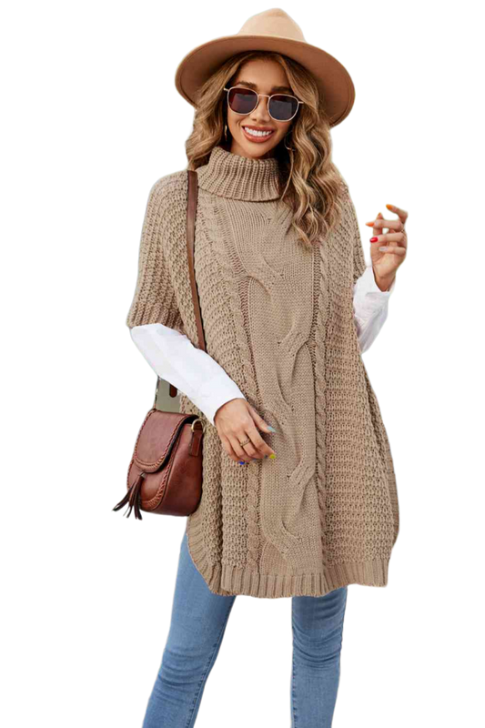 Turtleneck Short Sleeve Sweater Poncho