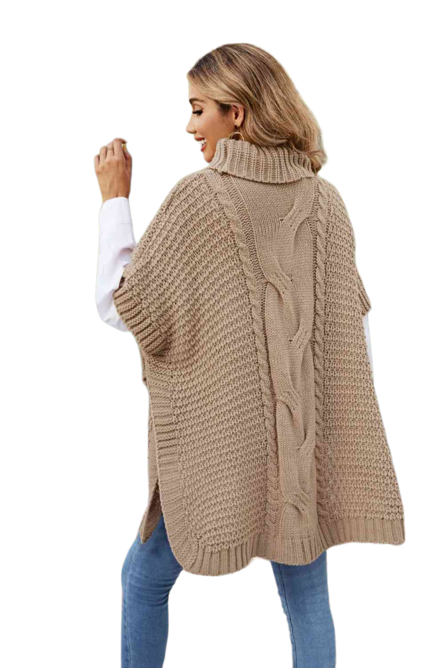 Turtleneck Short Sleeve Sweater Poncho