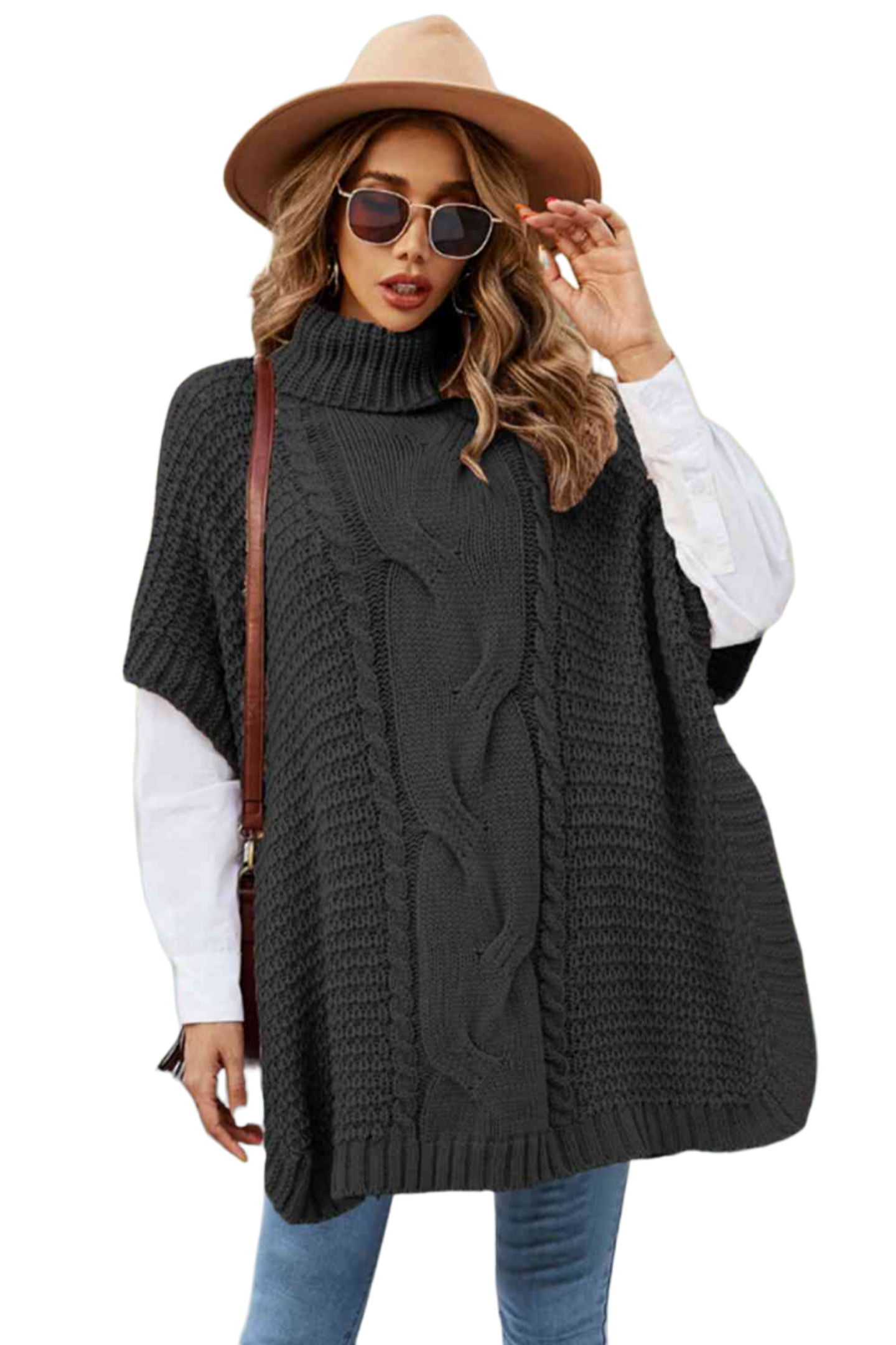 Turtleneck Short Sleeve Sweater Poncho