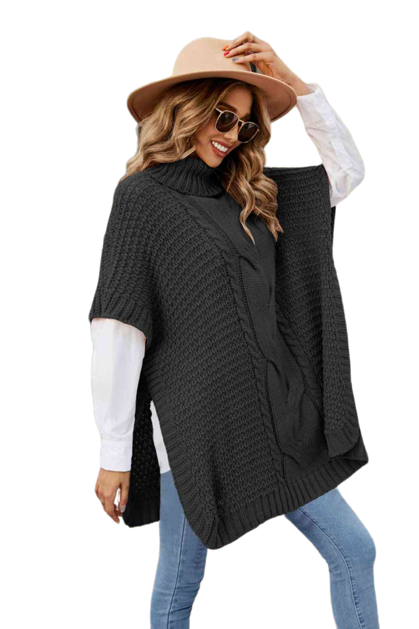 Turtleneck Short Sleeve Sweater Poncho