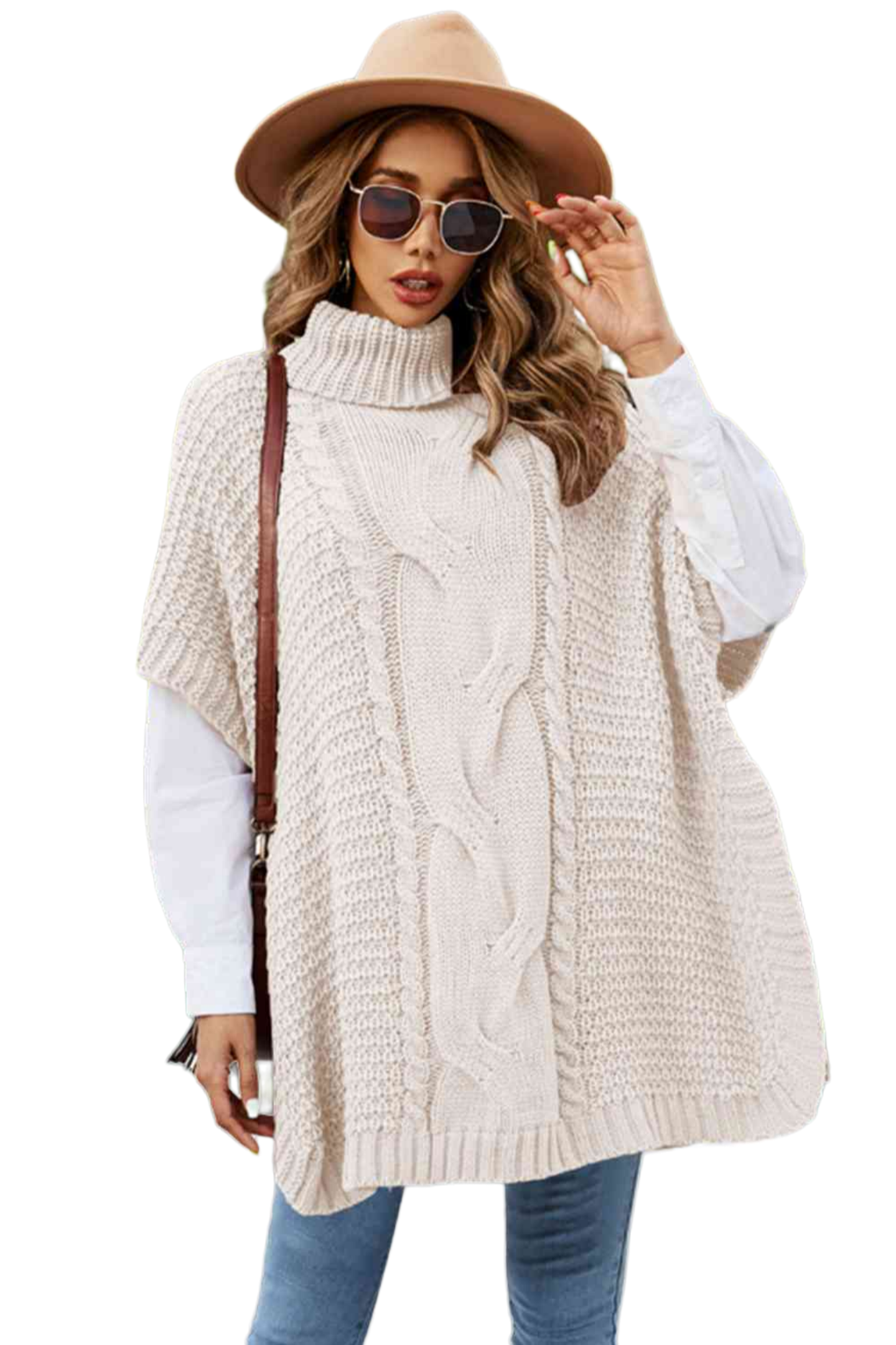 Turtleneck Short Sleeve Sweater Poncho