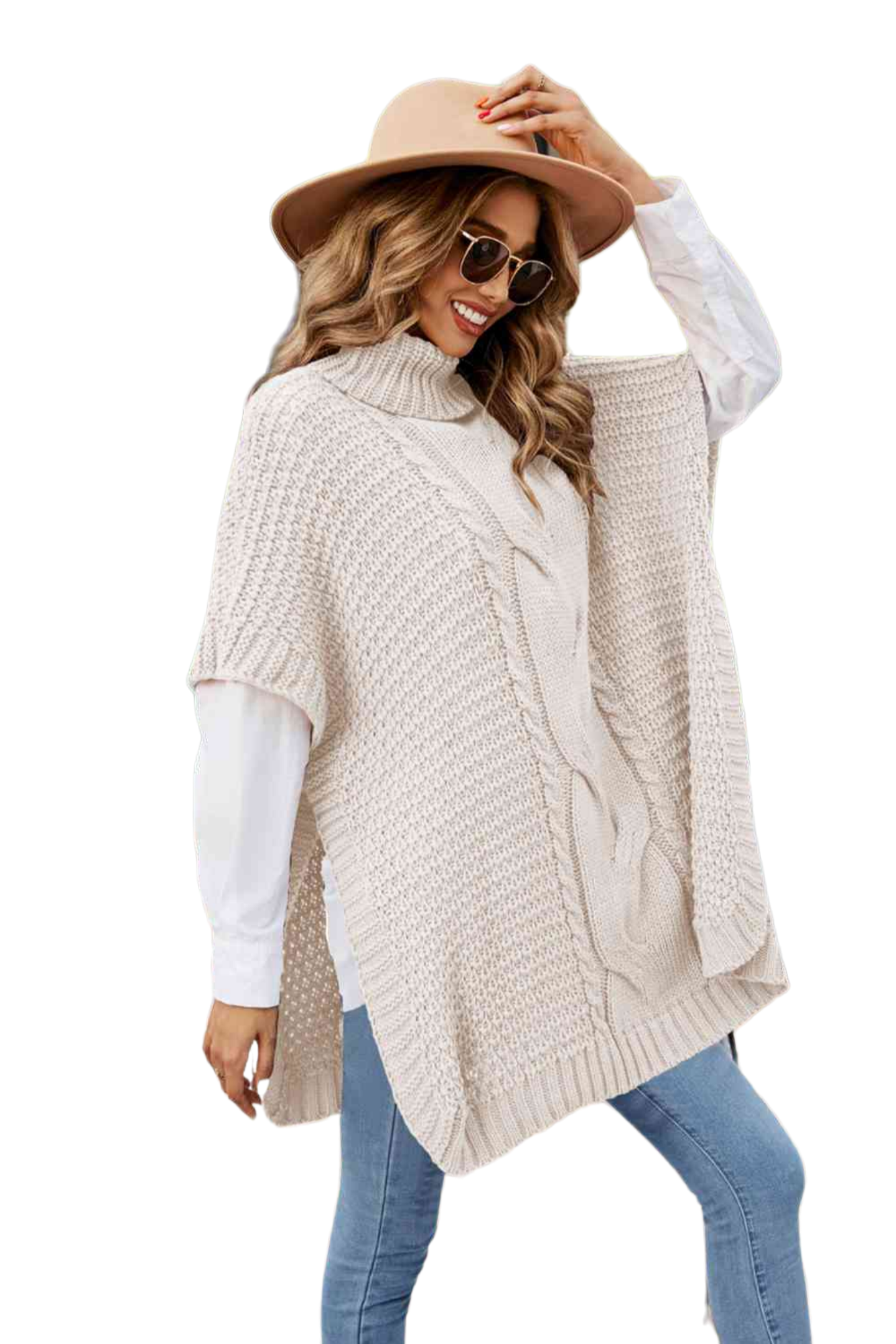 Turtleneck Short Sleeve Sweater Poncho