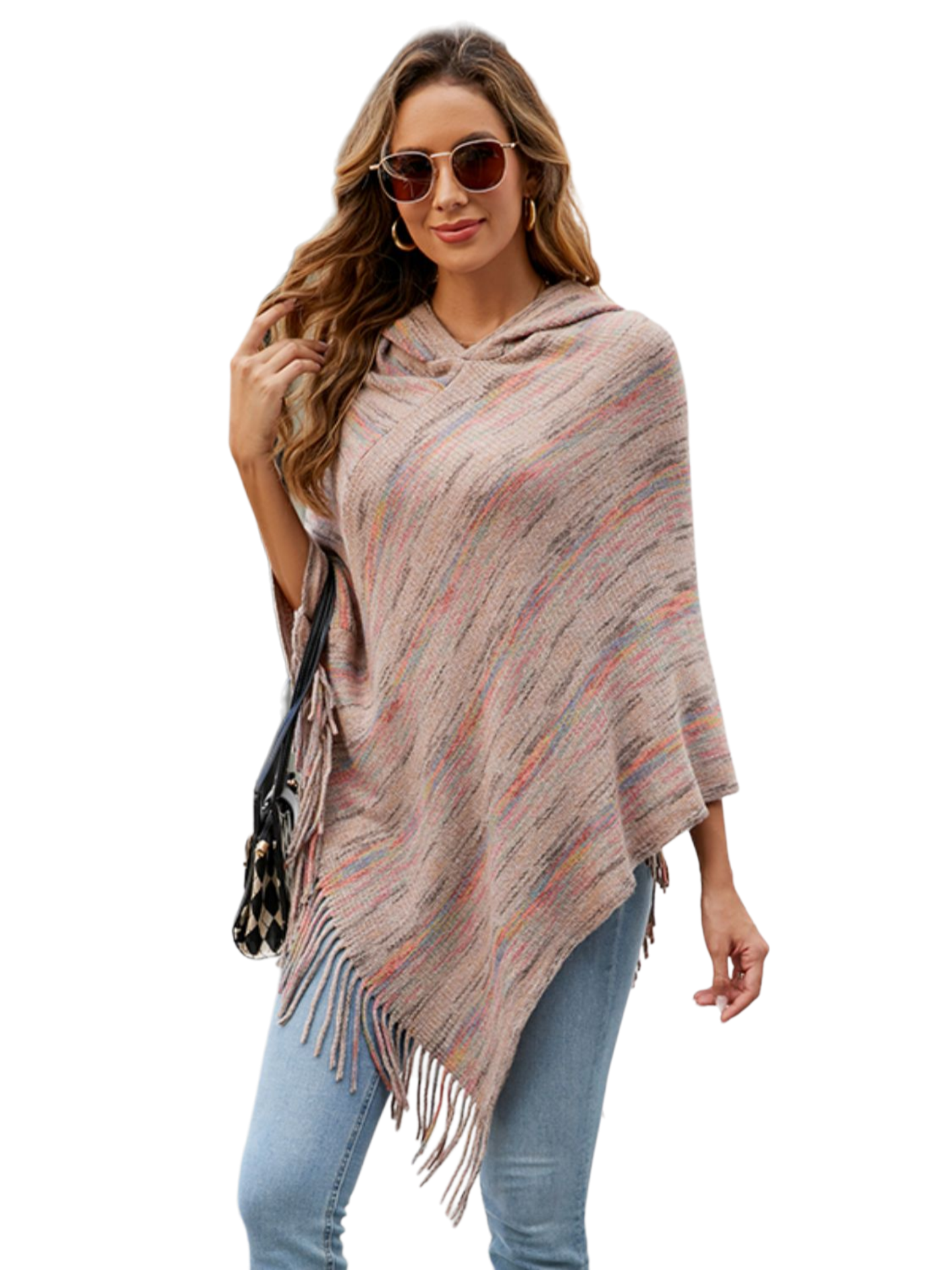 Fringe Hem Hooded Poncho