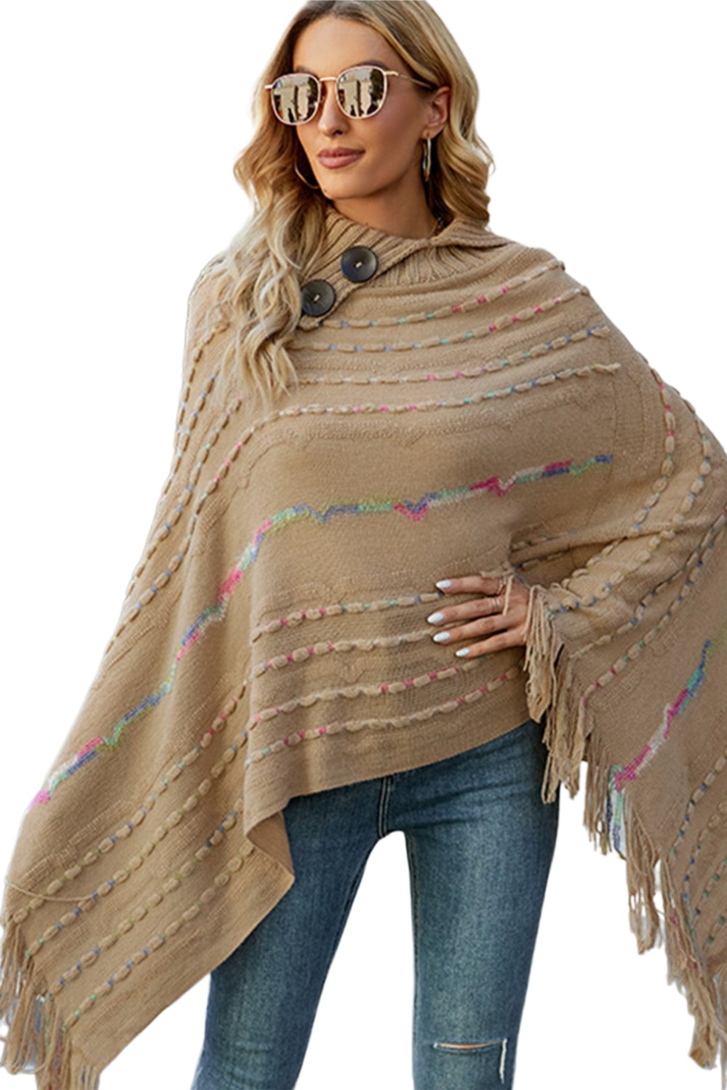 Cloak Sleeve Fringe Detail Poncho