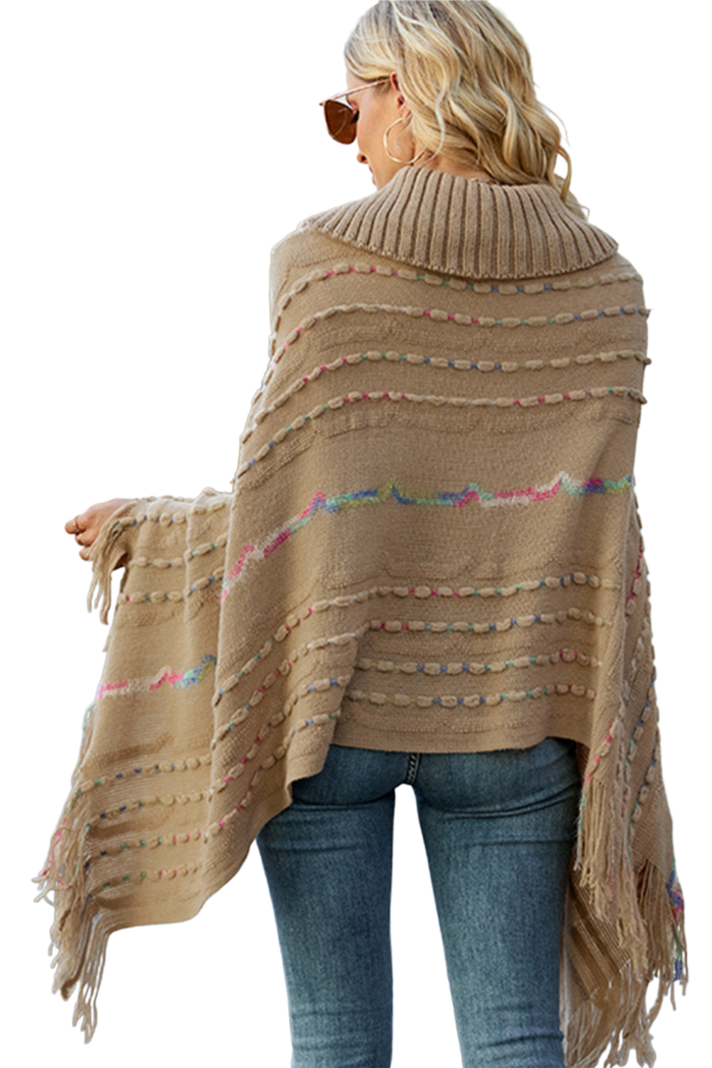 Cloak Sleeve Fringe Detail Poncho