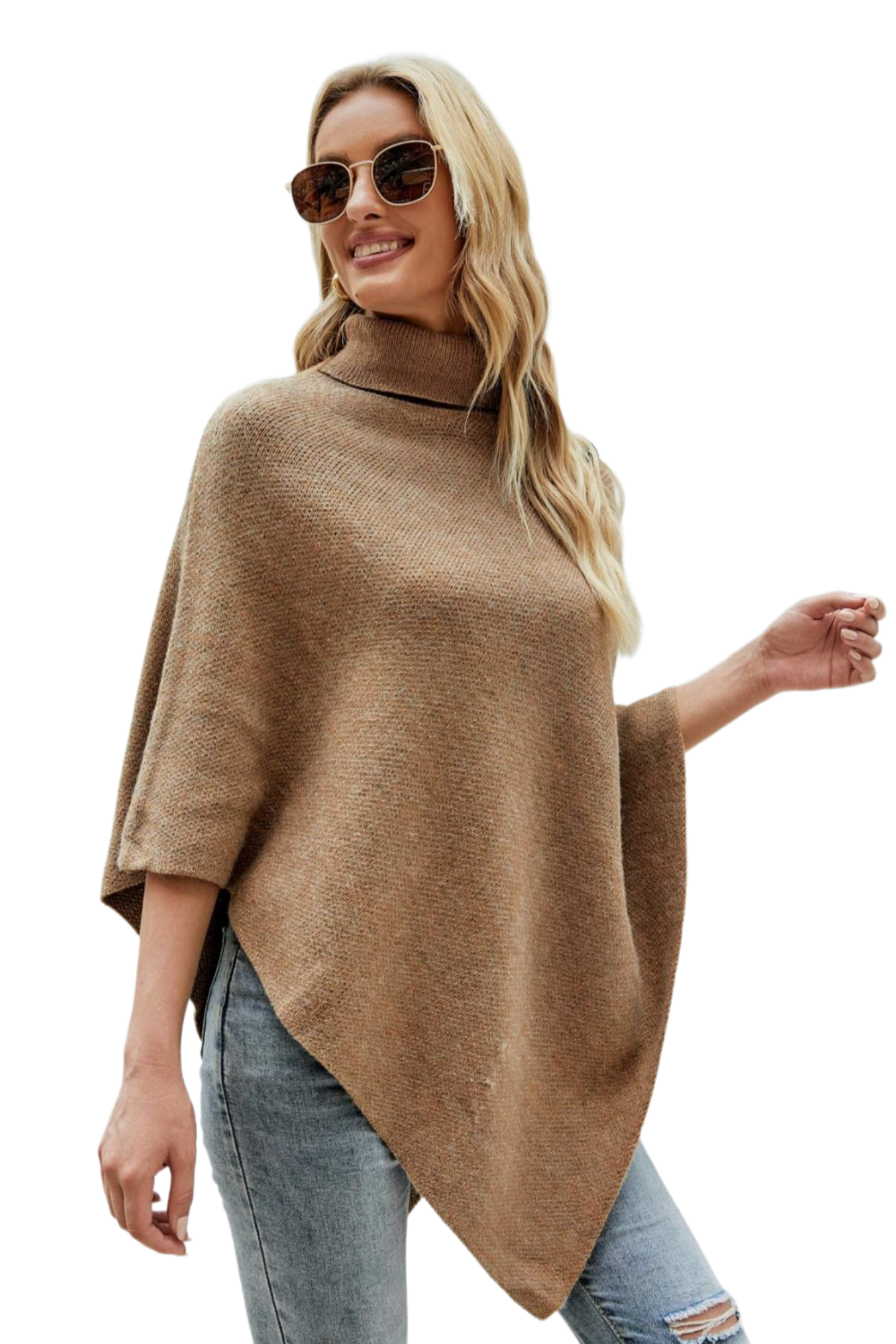 Turtleneck Buttoned Poncho