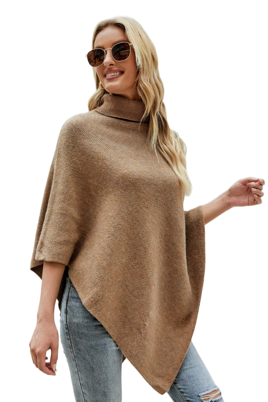 Turtleneck Buttoned Poncho