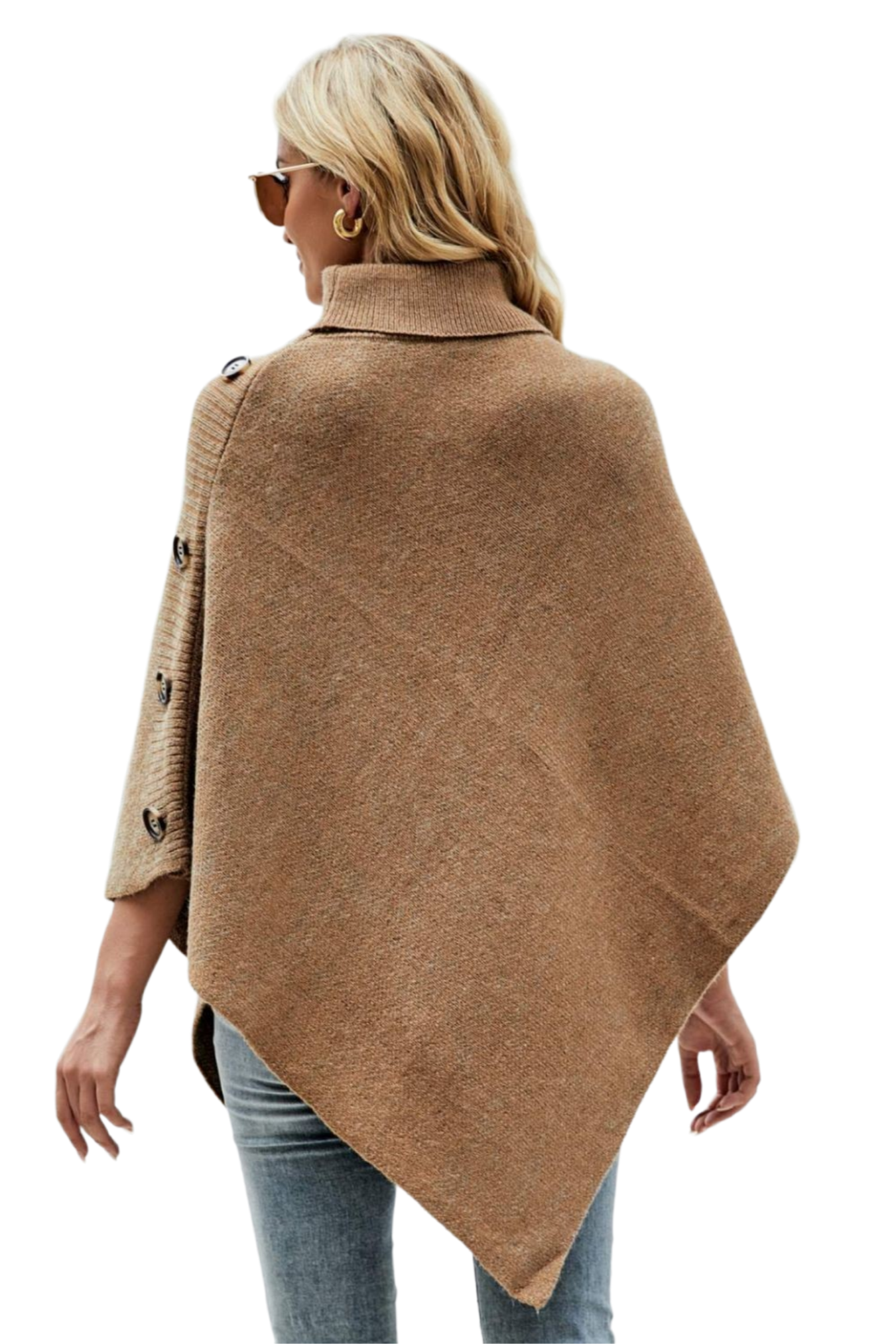 Turtleneck Buttoned Poncho