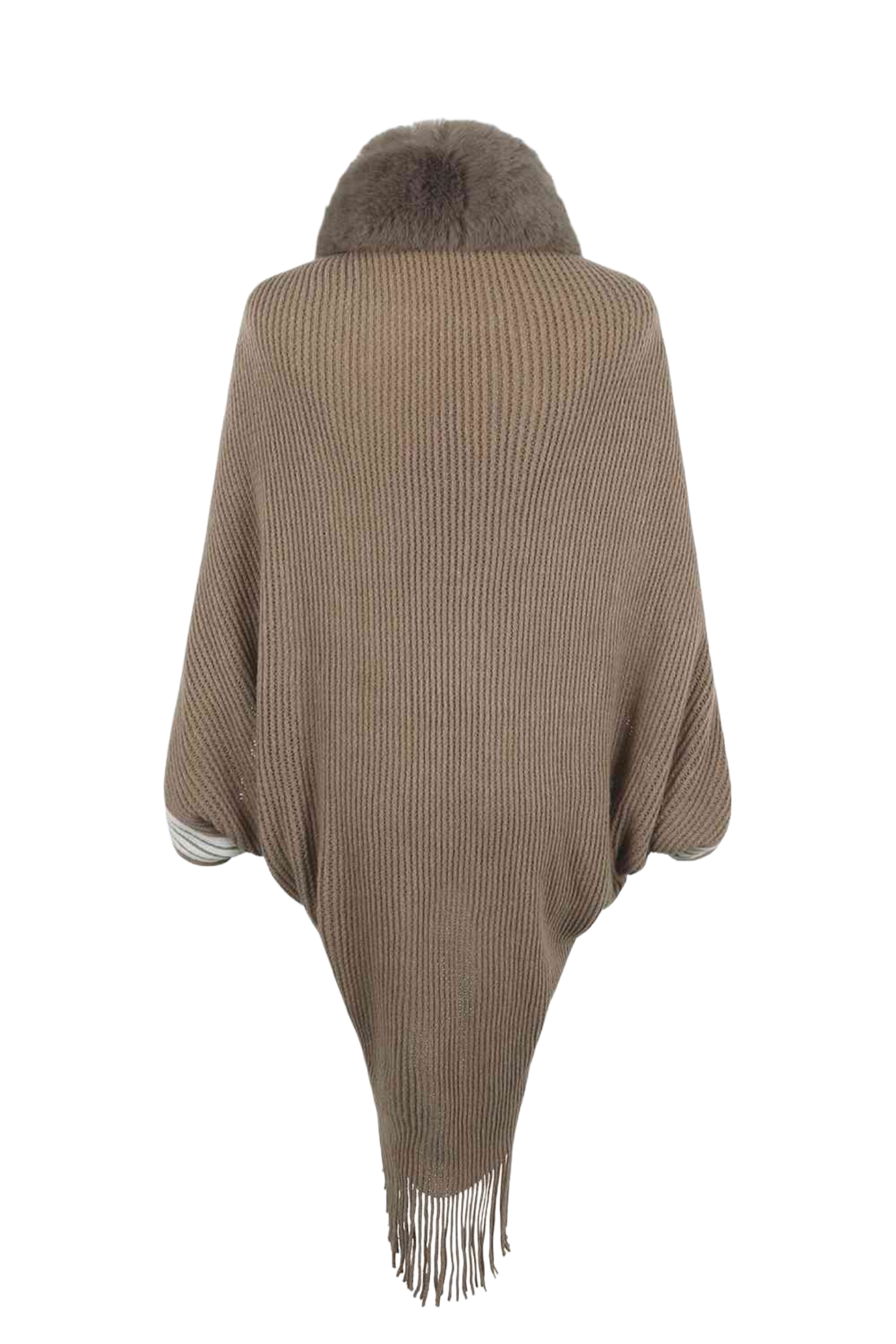 Striped Fringe Detail Long Sleeve Poncho