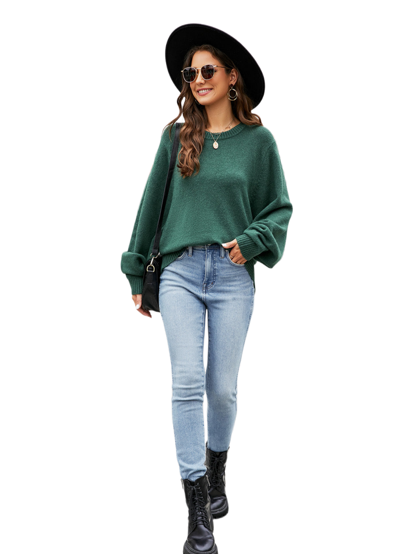 Round Neck Ribbed Trim Sweater