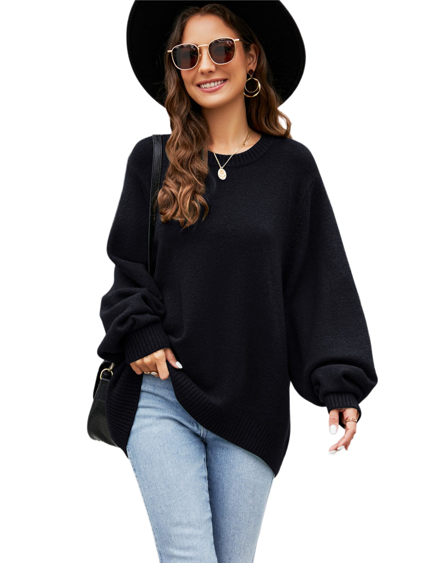 Round Neck Ribbed Trim Sweater