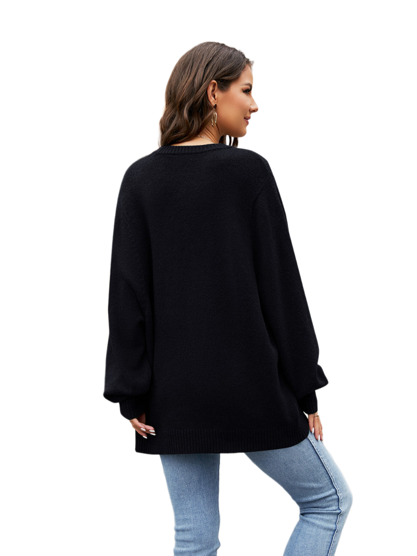 Round Neck Ribbed Trim Sweater