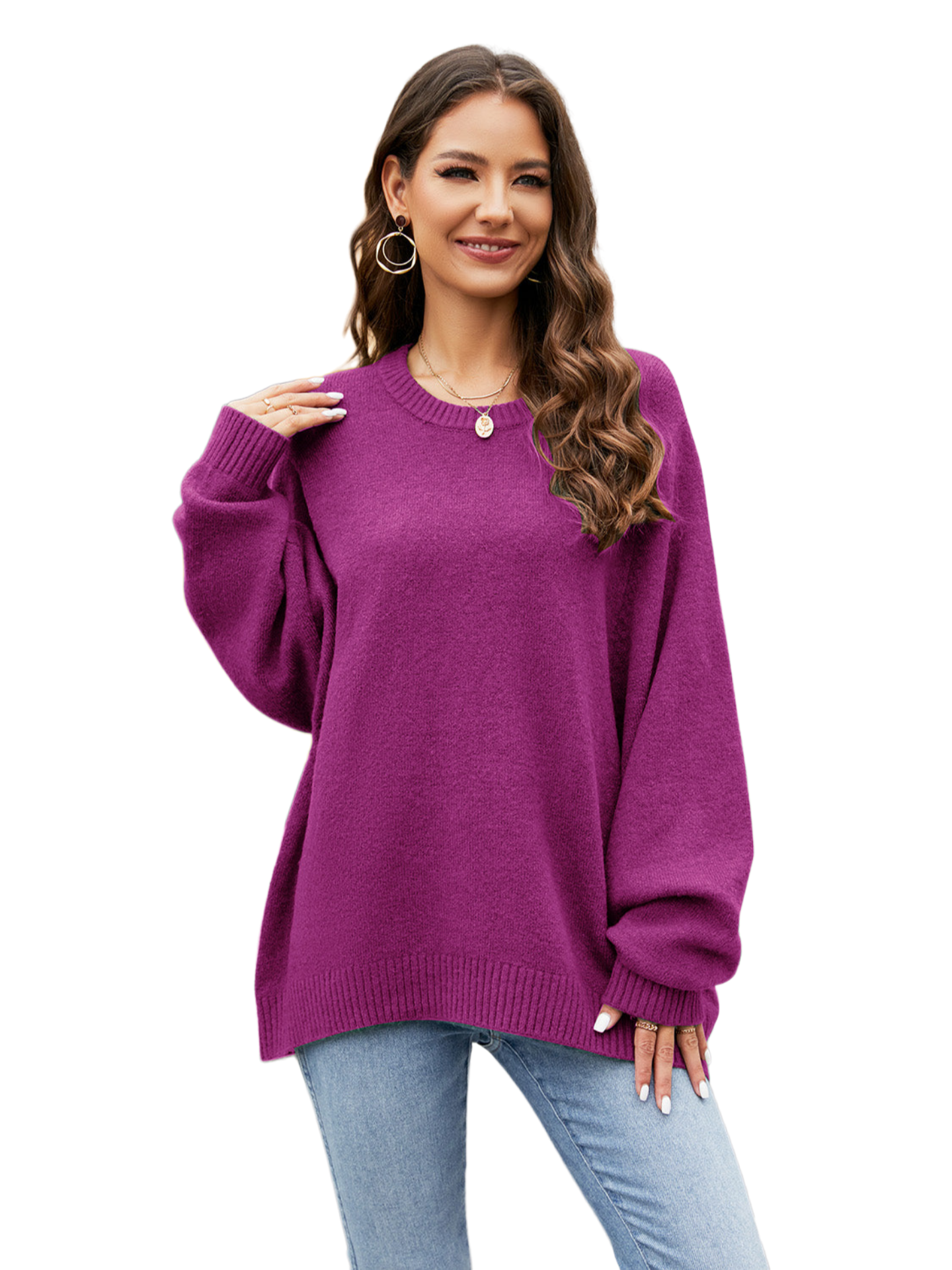 Round Neck Ribbed Trim Sweater