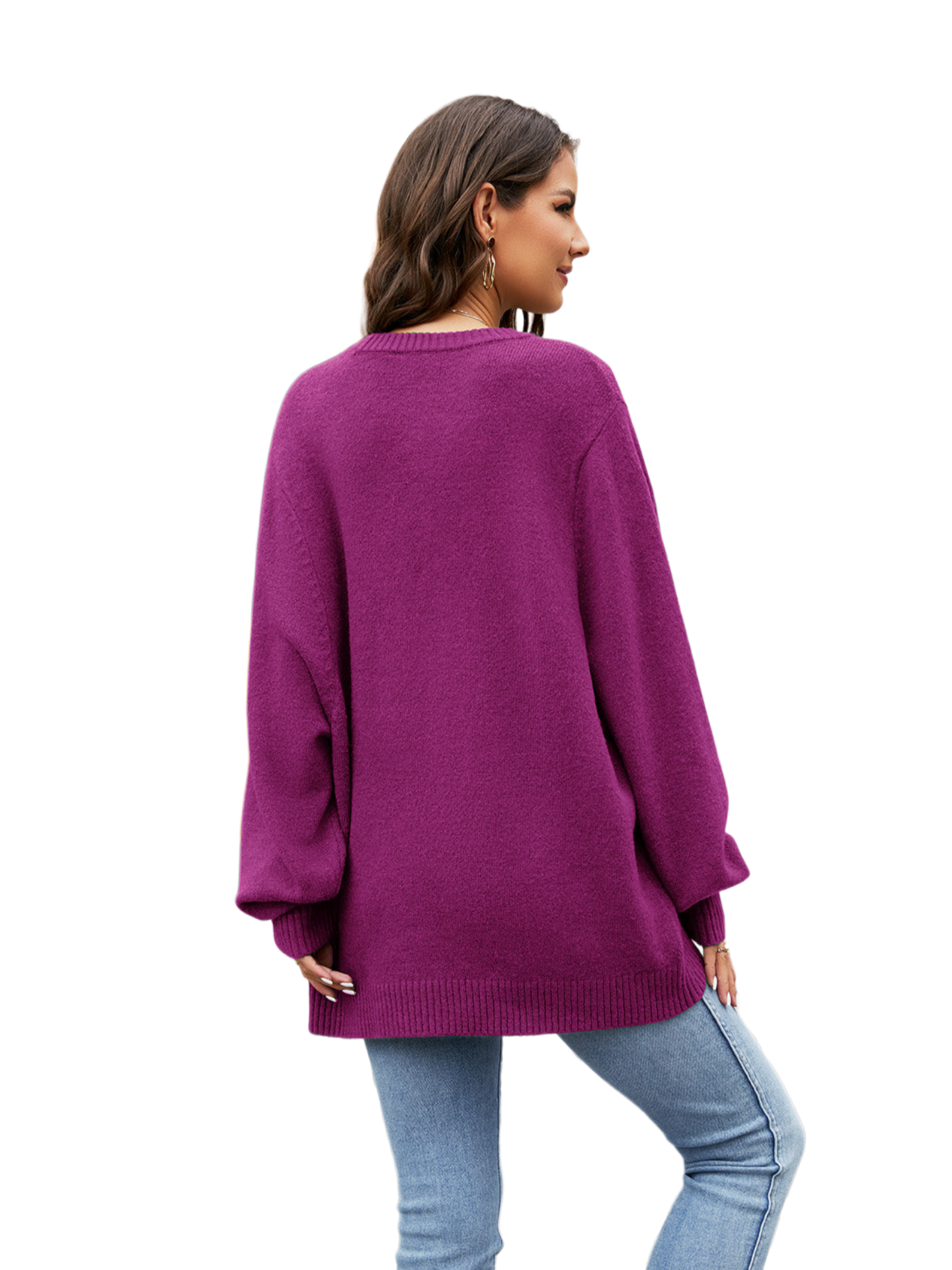 Round Neck Ribbed Trim Sweater