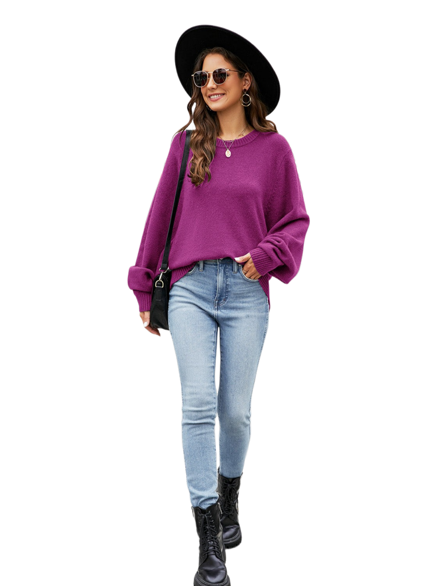 Round Neck Ribbed Trim Sweater