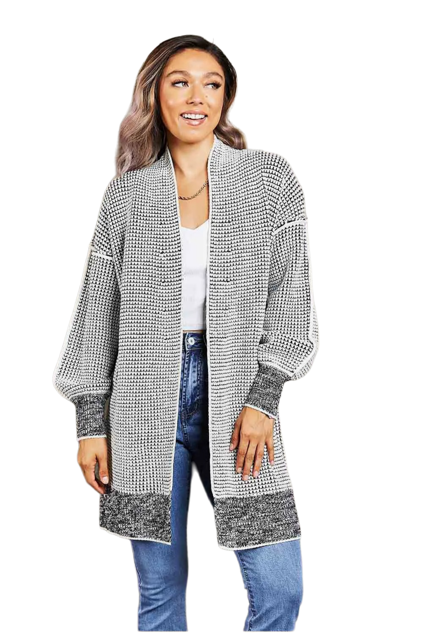 Woven Right Heathered Open Front Longline Cardigan