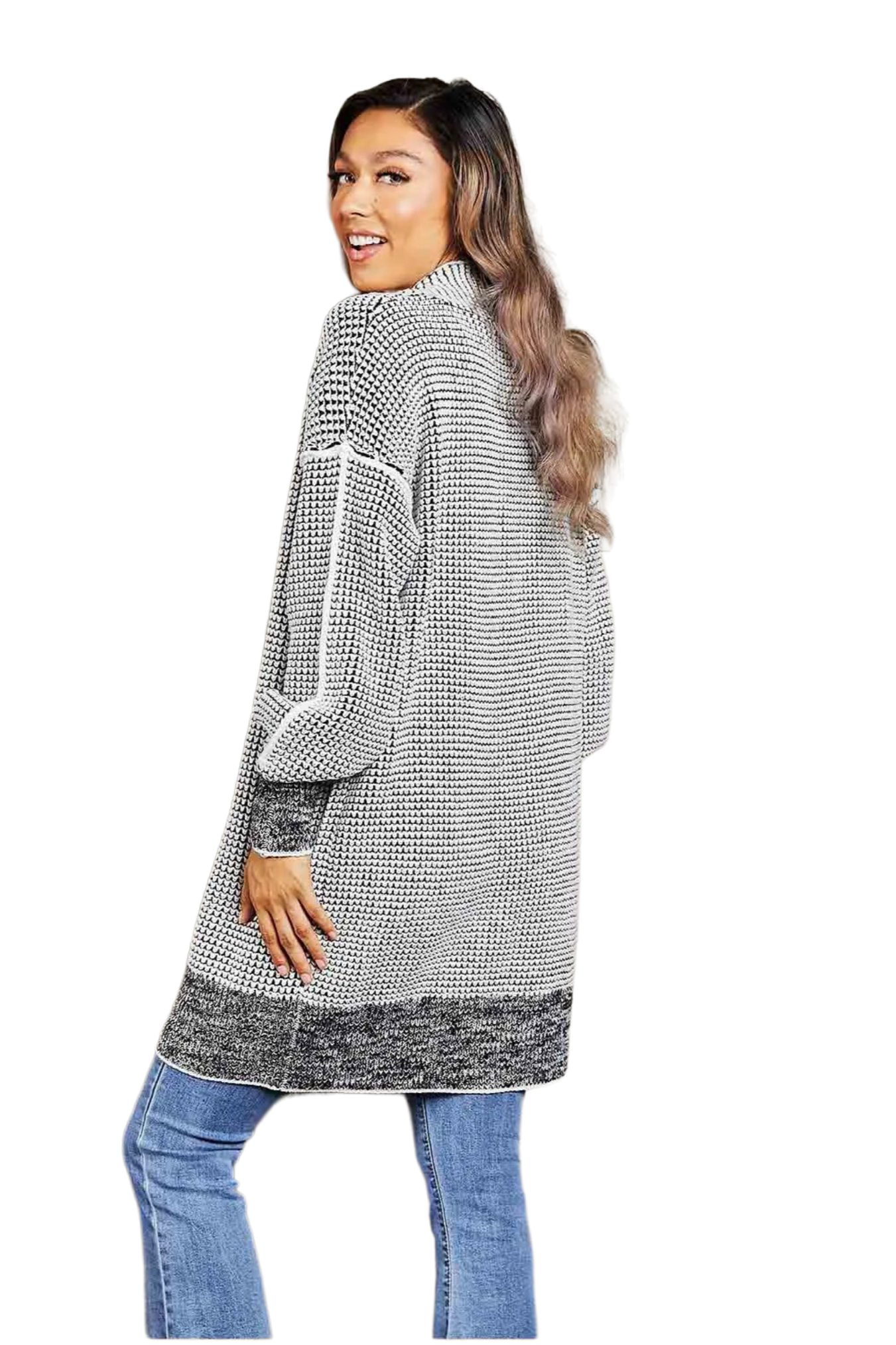 Woven Right Heathered Open Front Longline Cardigan