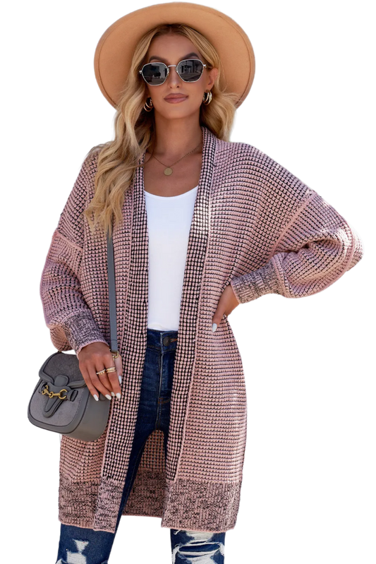 Woven Right Heathered Open Front Longline Cardigan