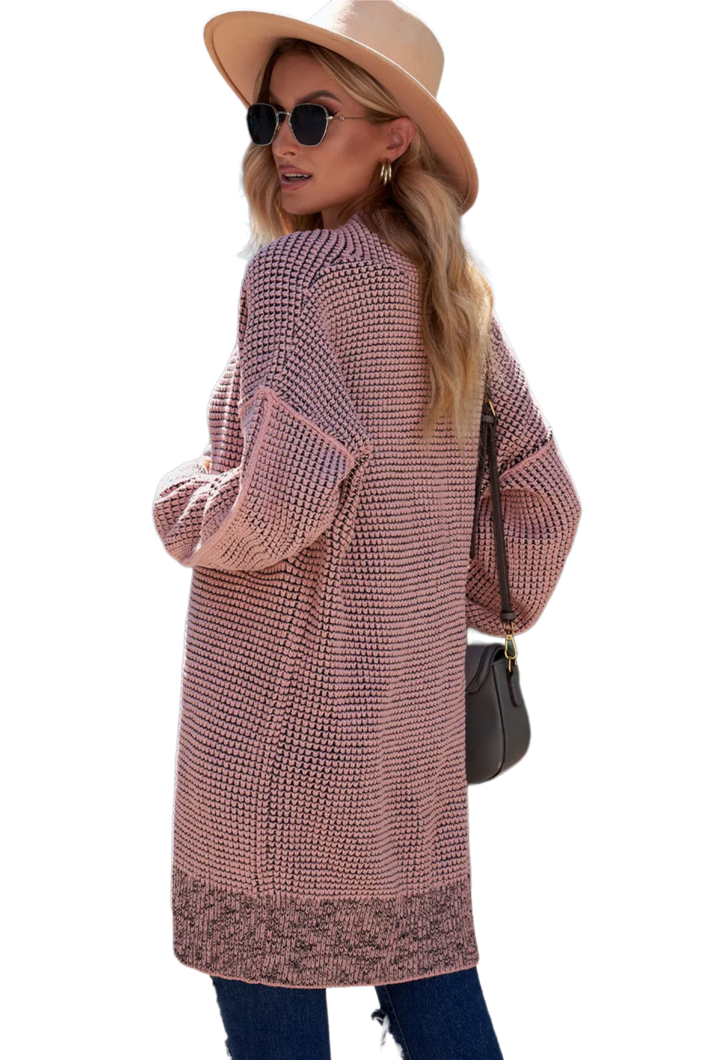 Woven Right Heathered Open Front Longline Cardigan