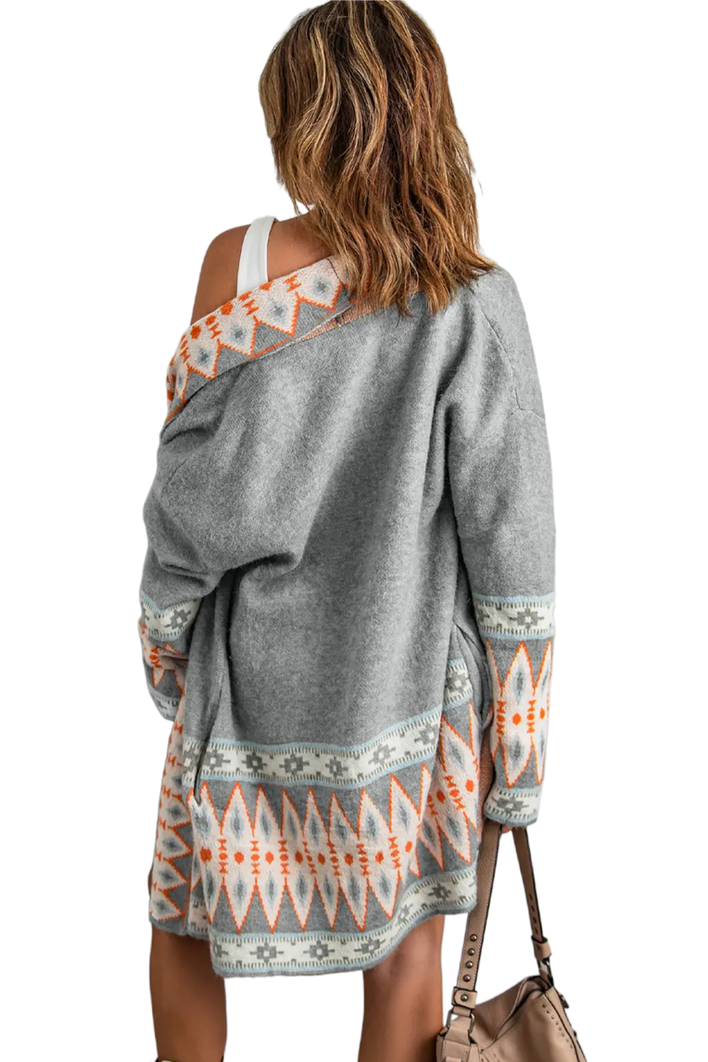 Geometric Open Front Long Sleeve Cardigan