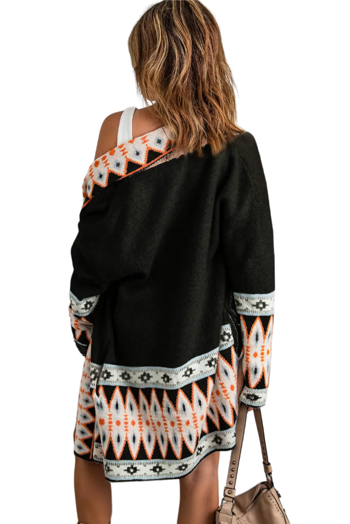 Geometric Open Front Long Sleeve Cardigan