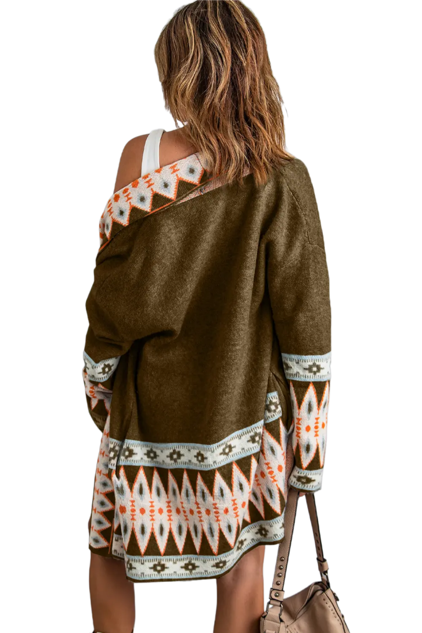 Geometric Open Front Long Sleeve Cardigan