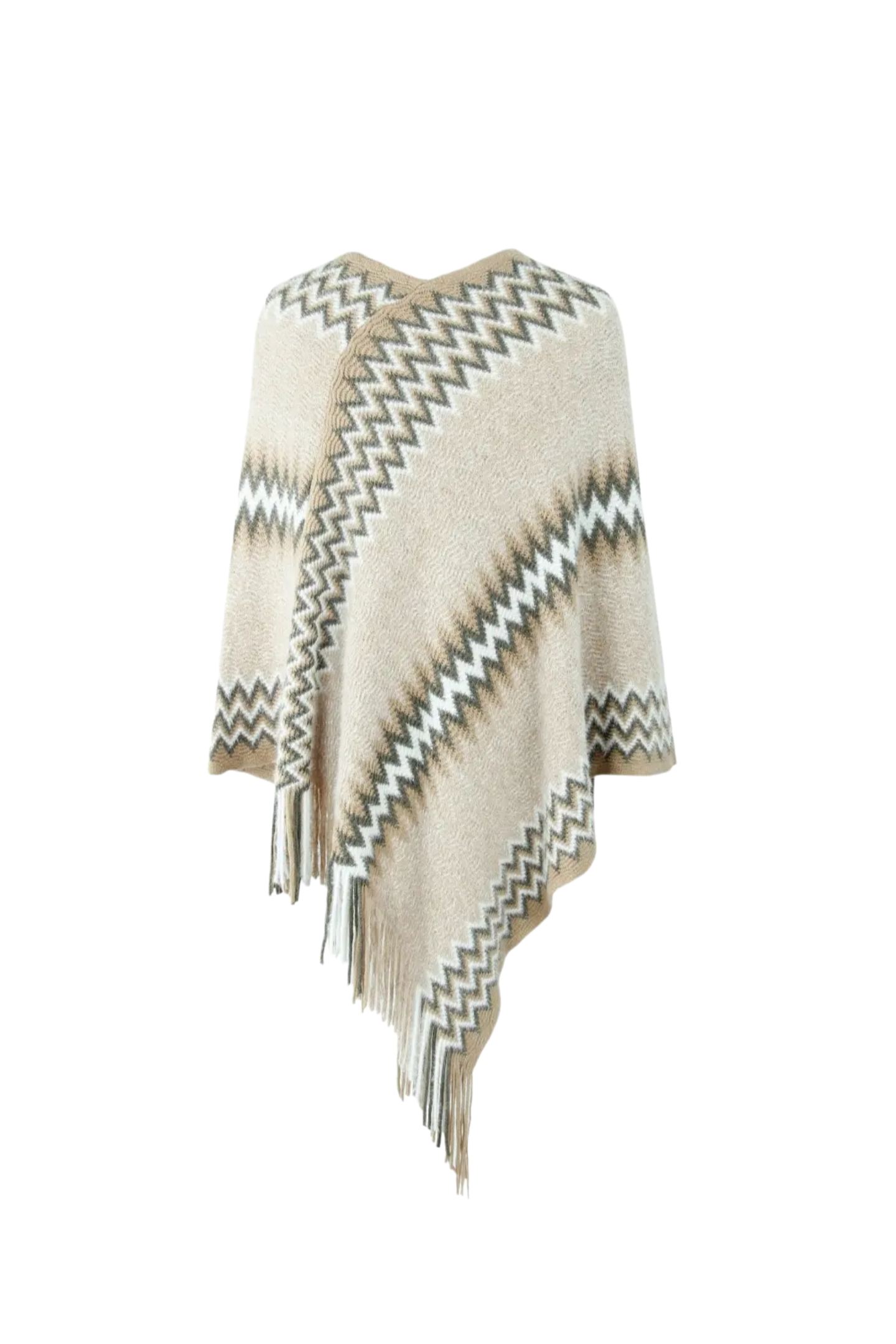 Fringe Hem Striped Cape Sleeve Poncho