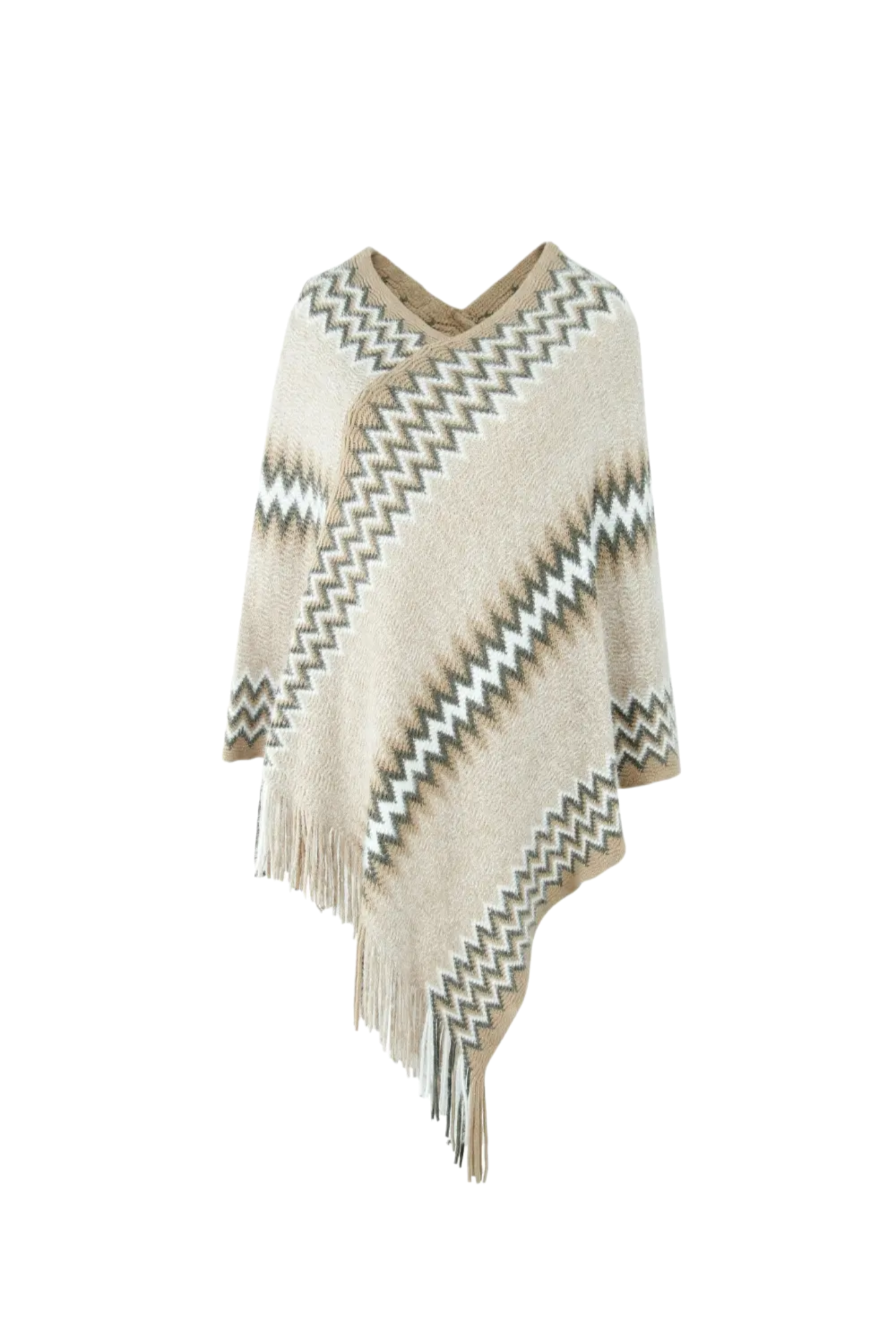 Fringe Hem Striped Cape Sleeve Poncho