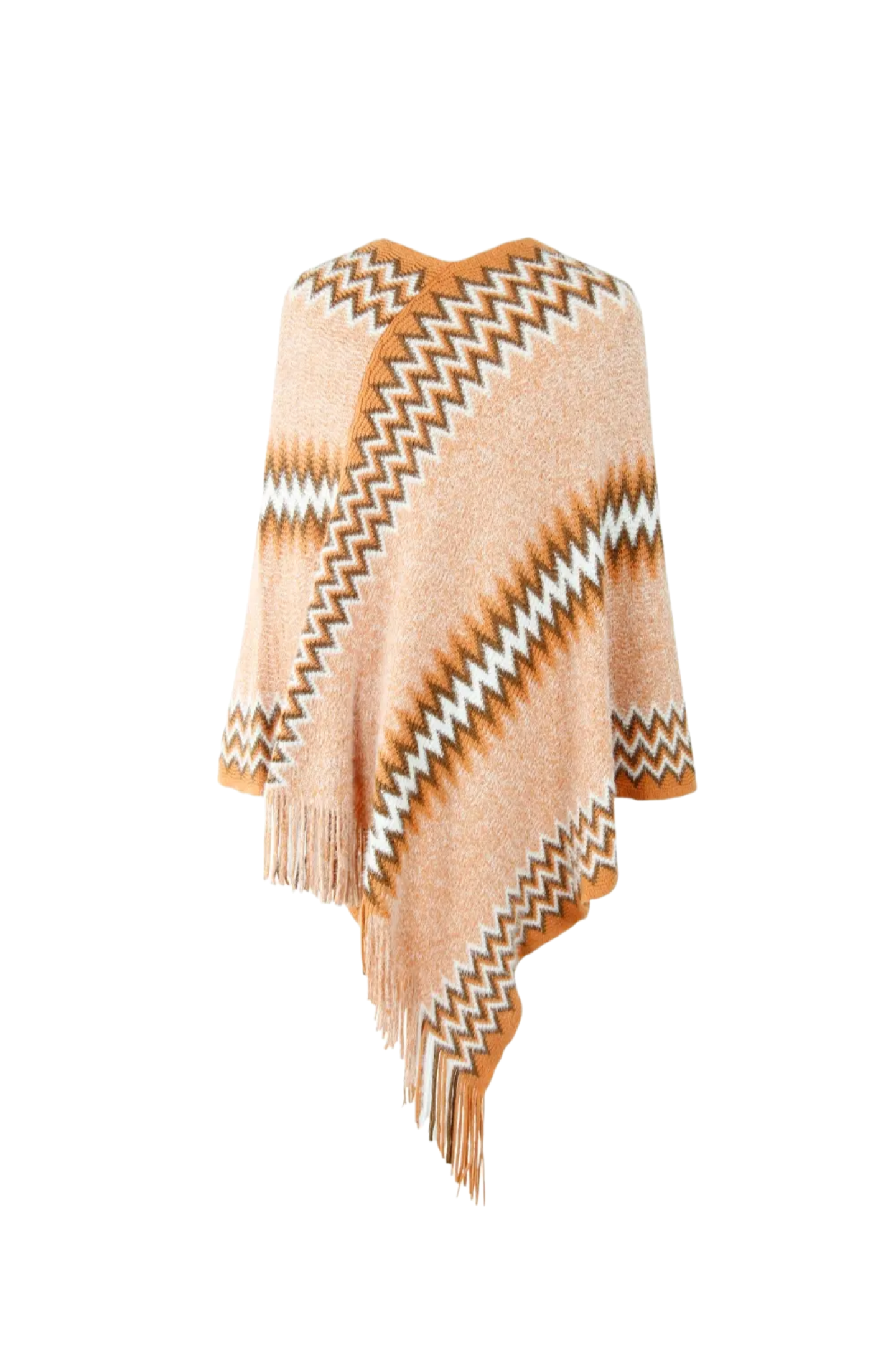 Fringe Hem Striped Cape Sleeve Poncho