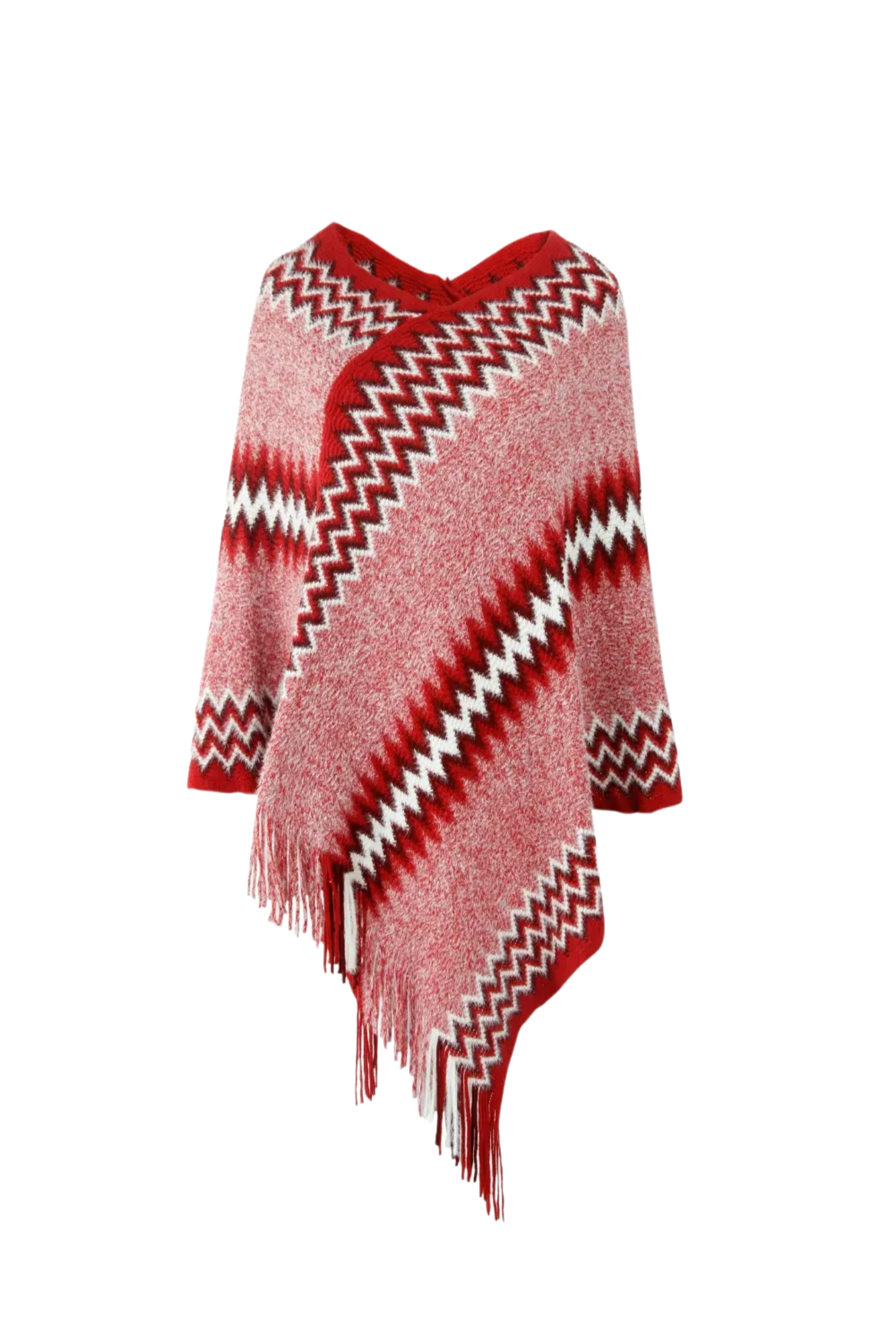 Fringe Hem Striped Cape Sleeve Poncho