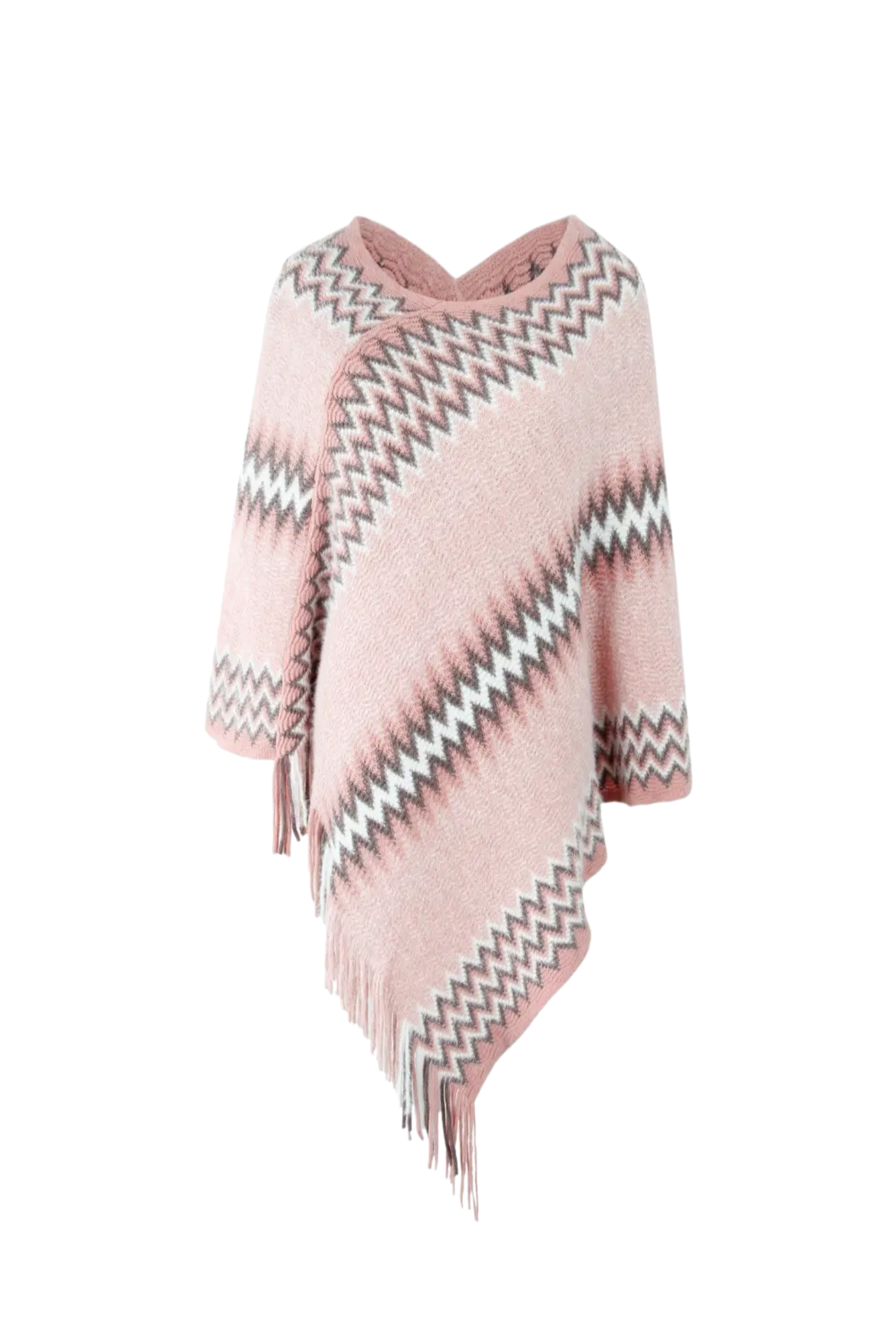 Fringe Hem Striped Cape Sleeve Poncho