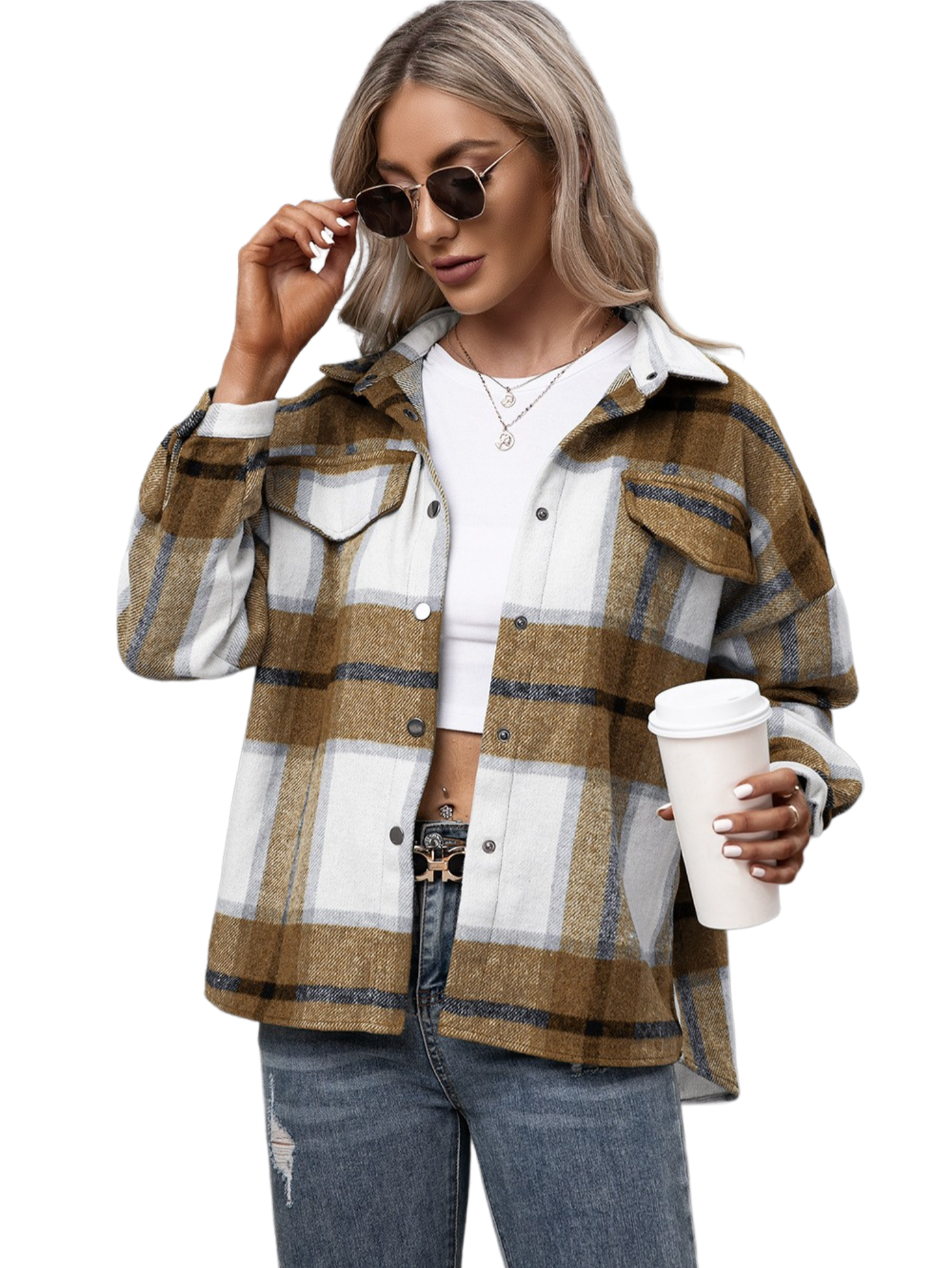 Plaid Long Sleeve Shirt Jacket